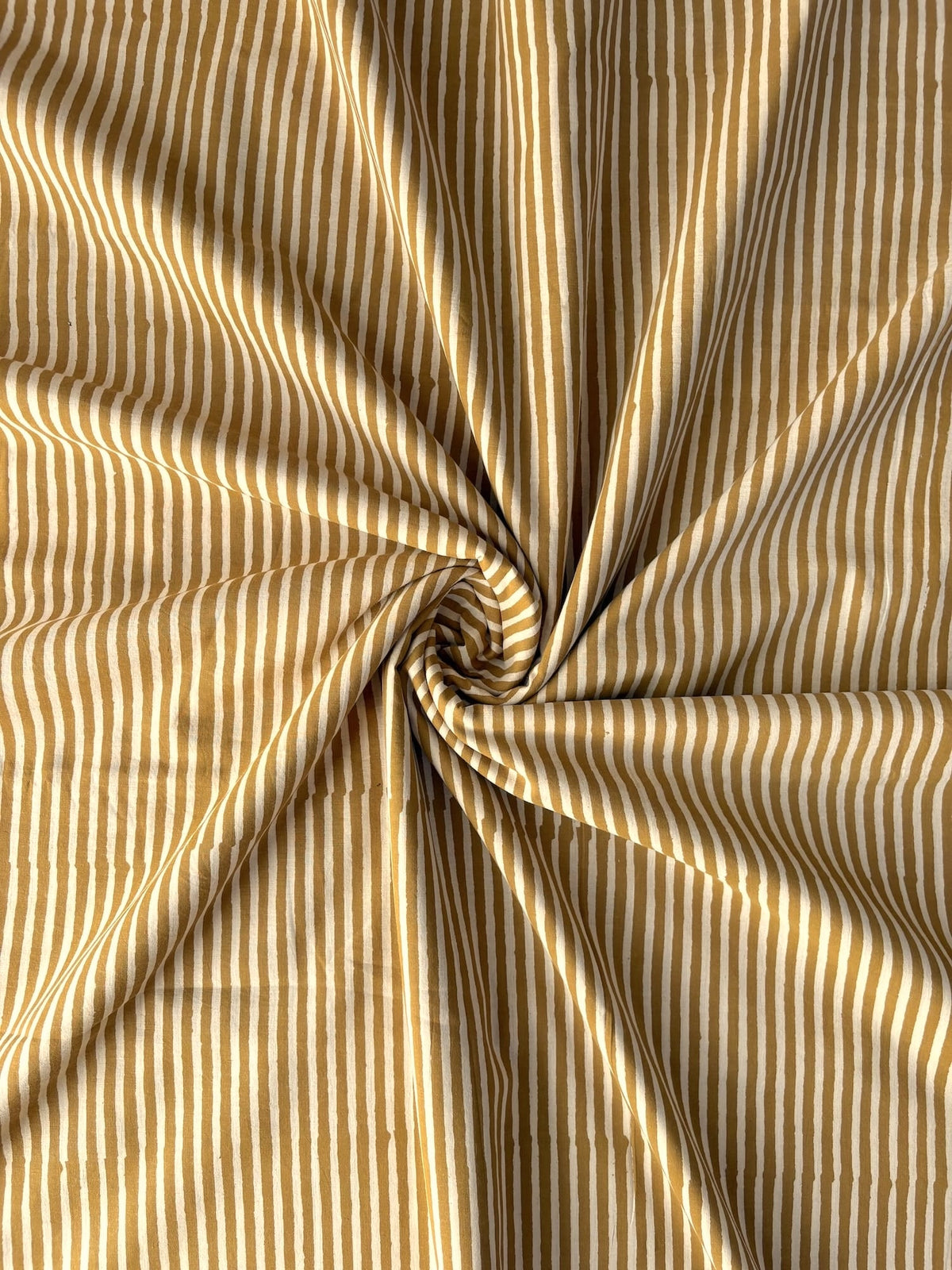 Hand Block Print Cotton Fabric Ivory x Mustard Stripe   #345-3