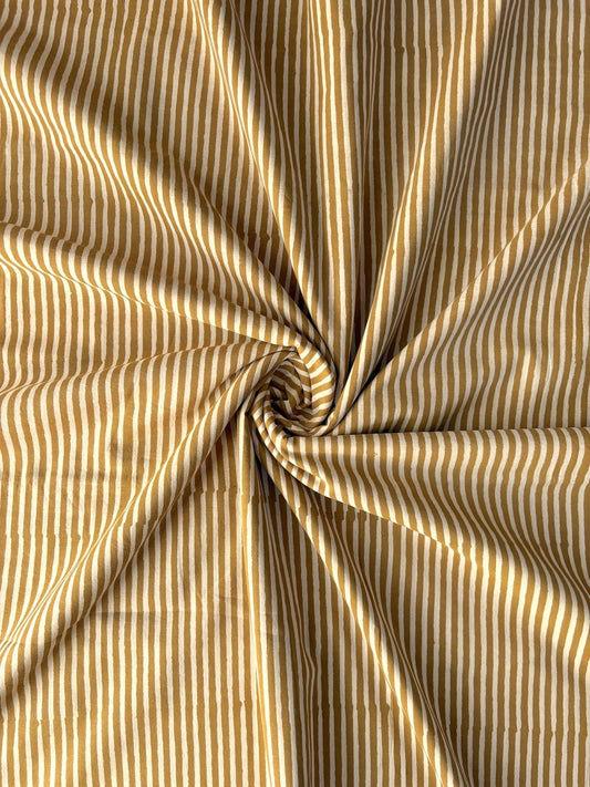 Hand Block Print Cotton Fabric Ivory x Mustard Stripe   #345-3