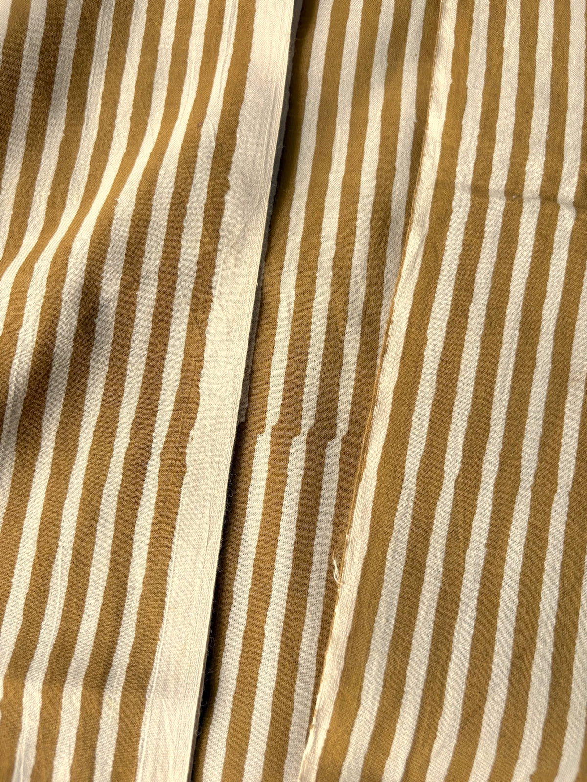 Hand Block Print Cotton Fabric Ivory x Mustard Stripe   #345-3