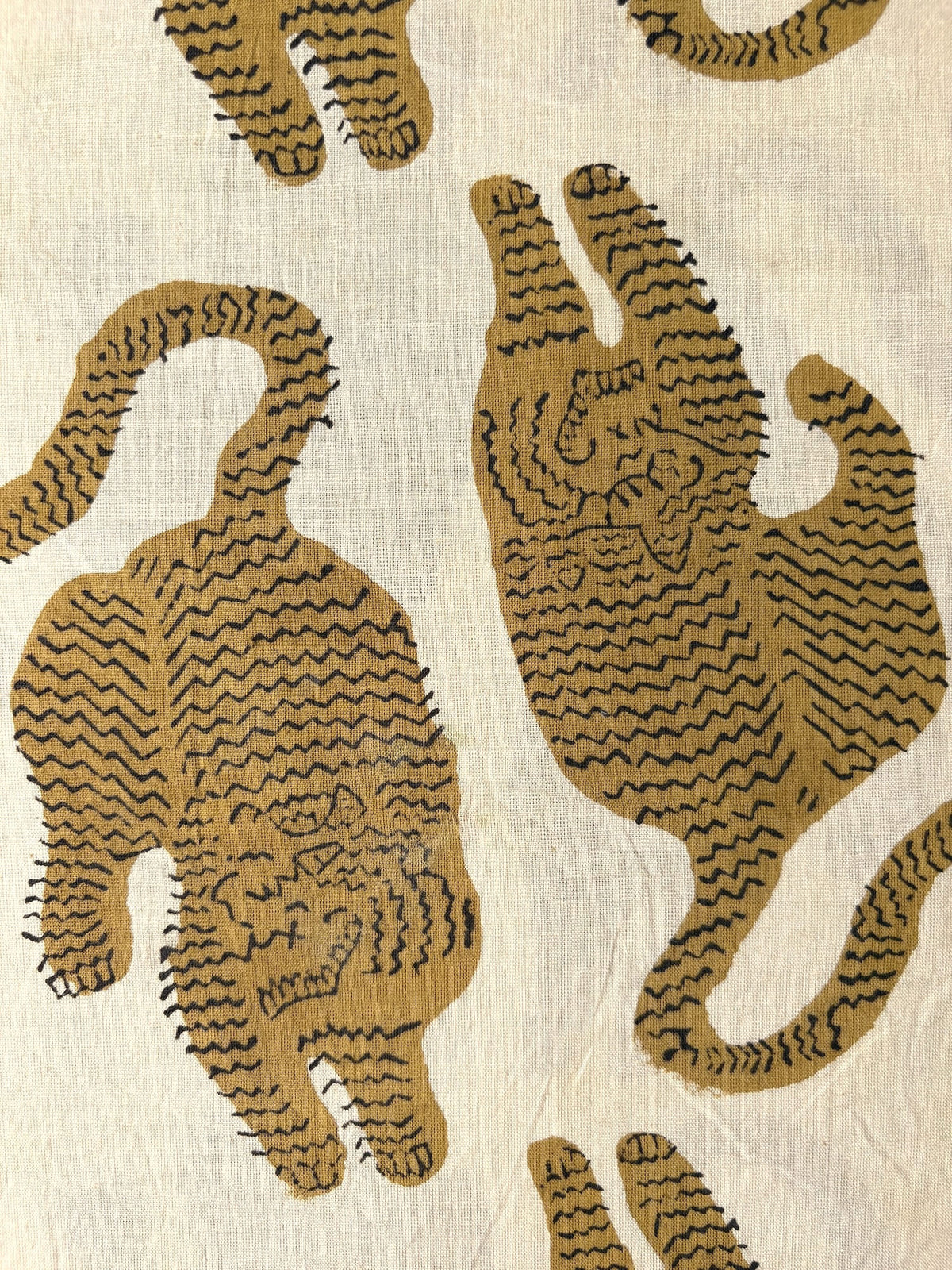 Hand Block Tiger Print Cotton Fabric Ivory x Mustard   #345-4