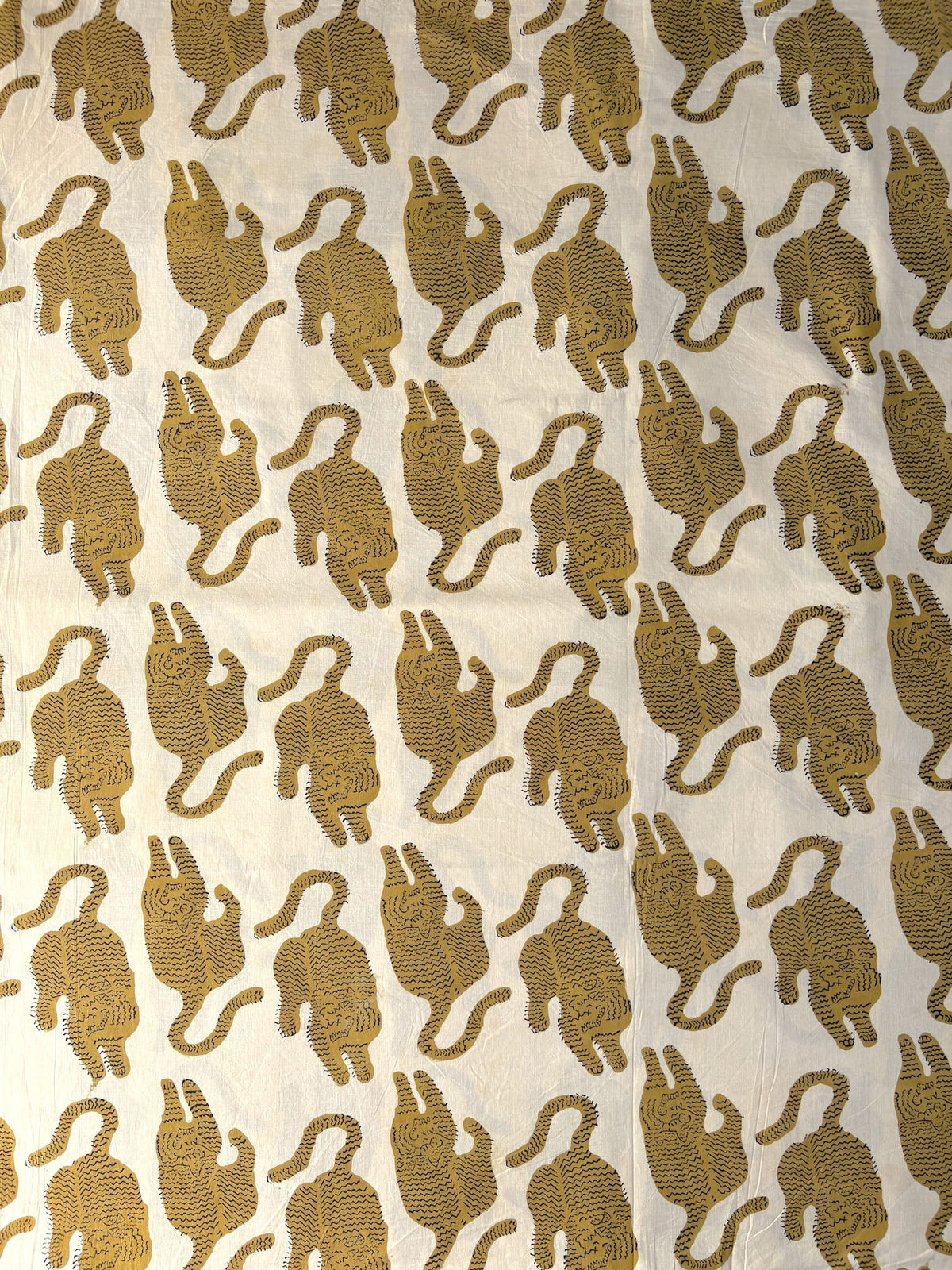 Hand Block Tiger Print Cotton Fabric Ivory x Mustard   #345-4