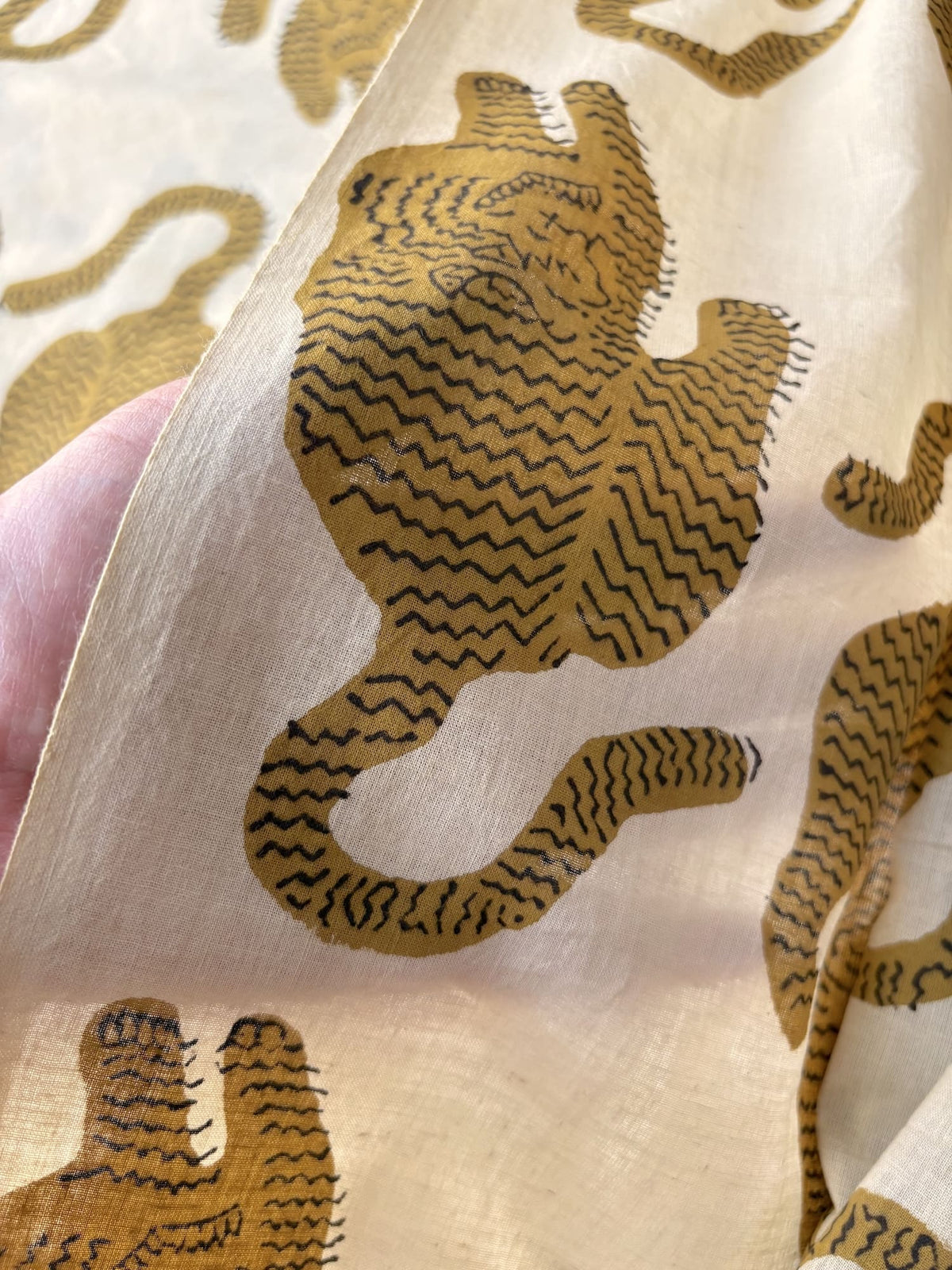 Hand Block Tiger Print Cotton Fabric Ivory x Mustard   #345-4