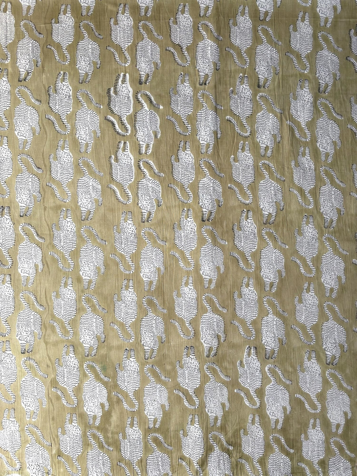 Hand Block Animal Print Cotton Fabric Sage Green   #345-5