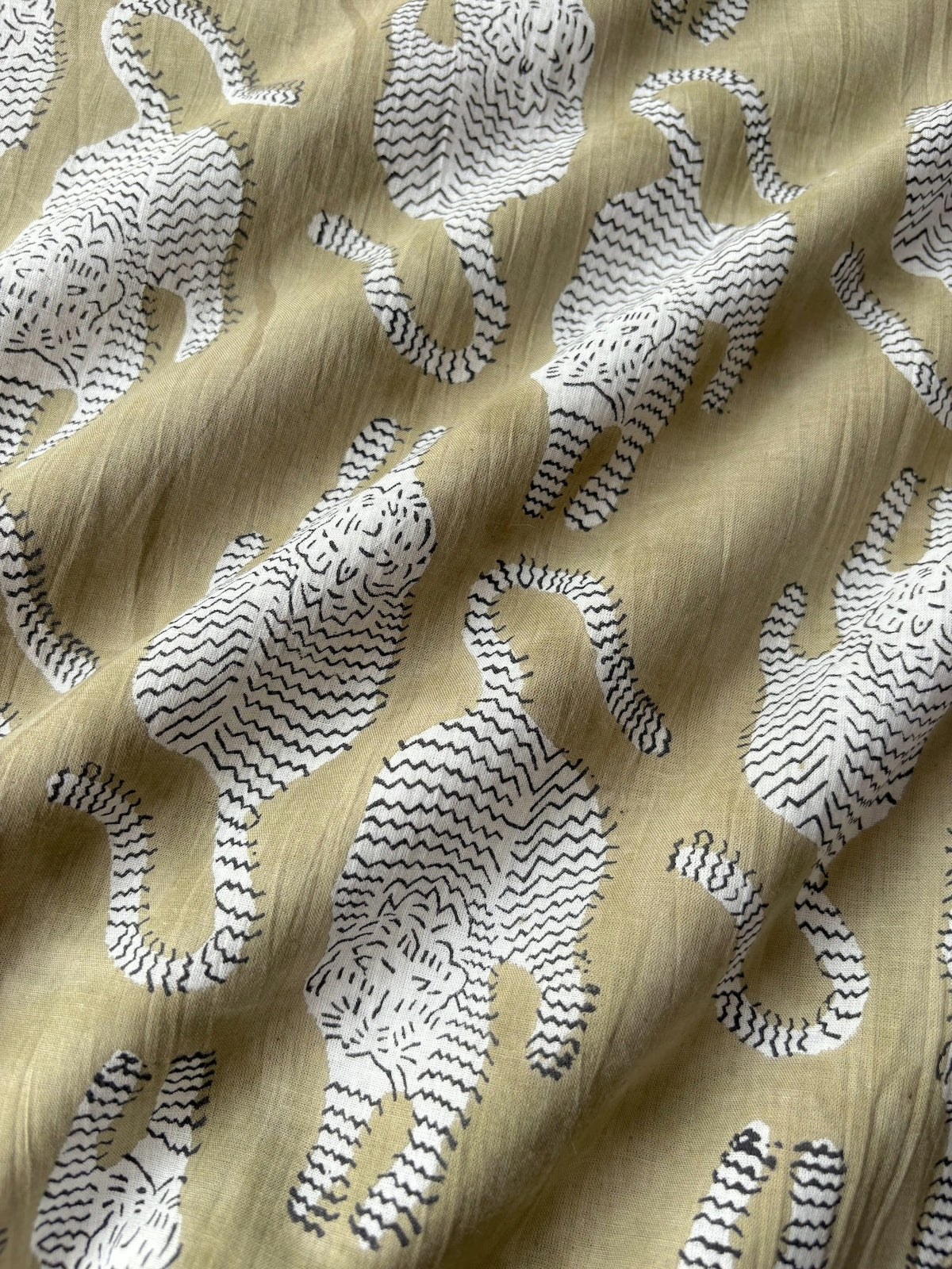 Hand Block Animal Print Cotton Fabric Sage Green   #345-5