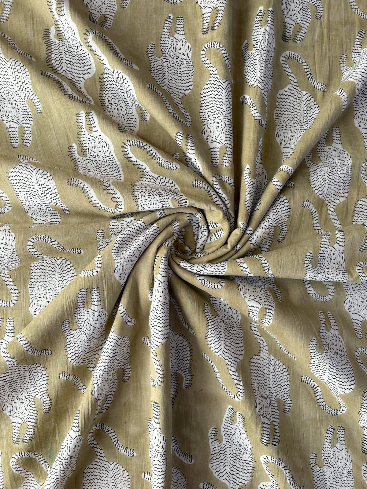 Hand Block Animal Print Cotton Fabric Sage Green   #345-5