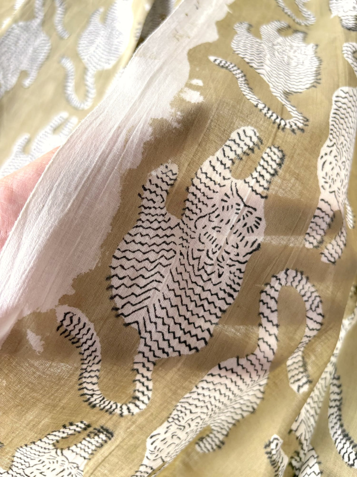 Hand Block Animal Print Cotton Fabric Sage Green   #345-5