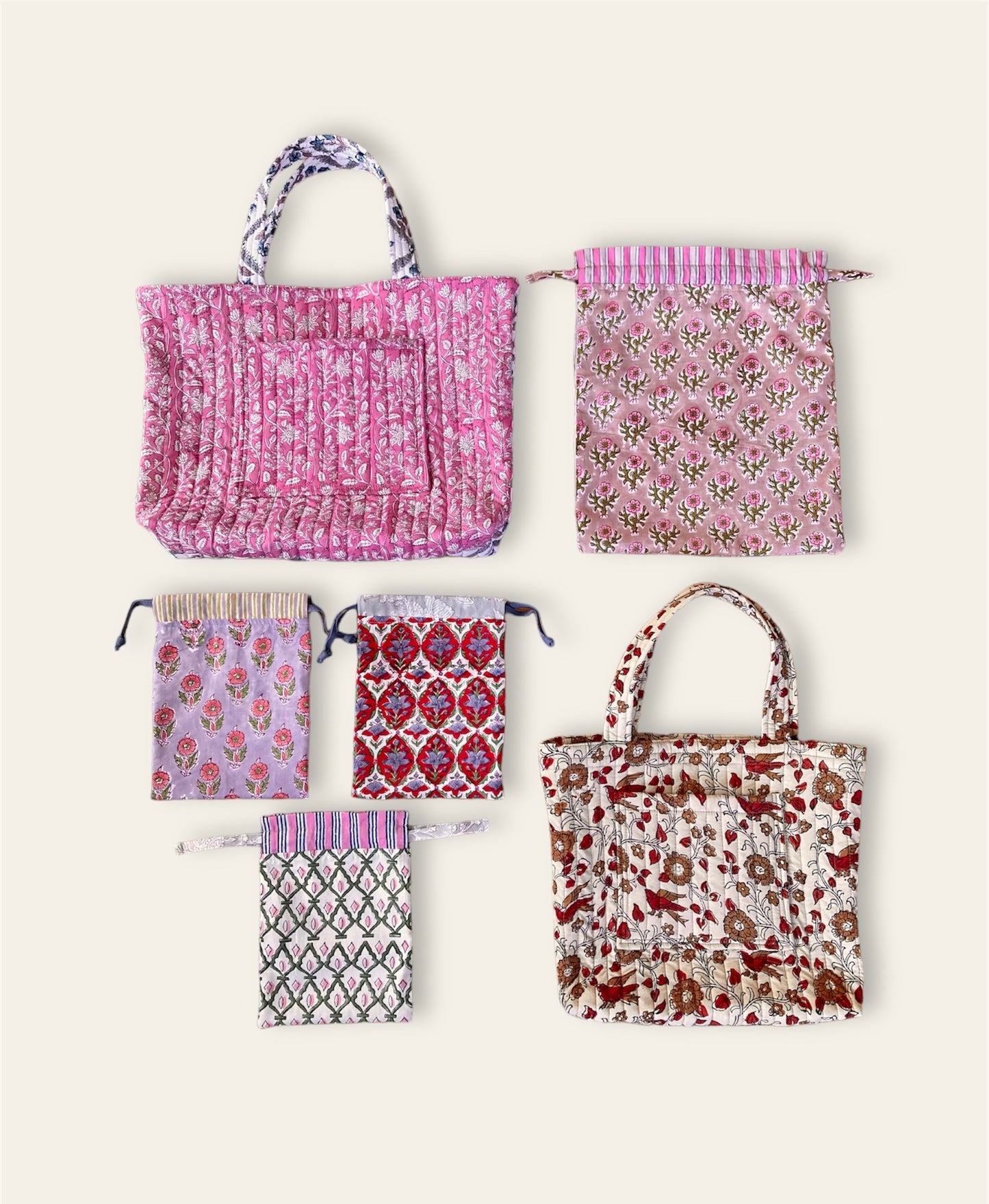 【 custom order 】ハンドブロックプリントキルティングトートバッグ #daybag