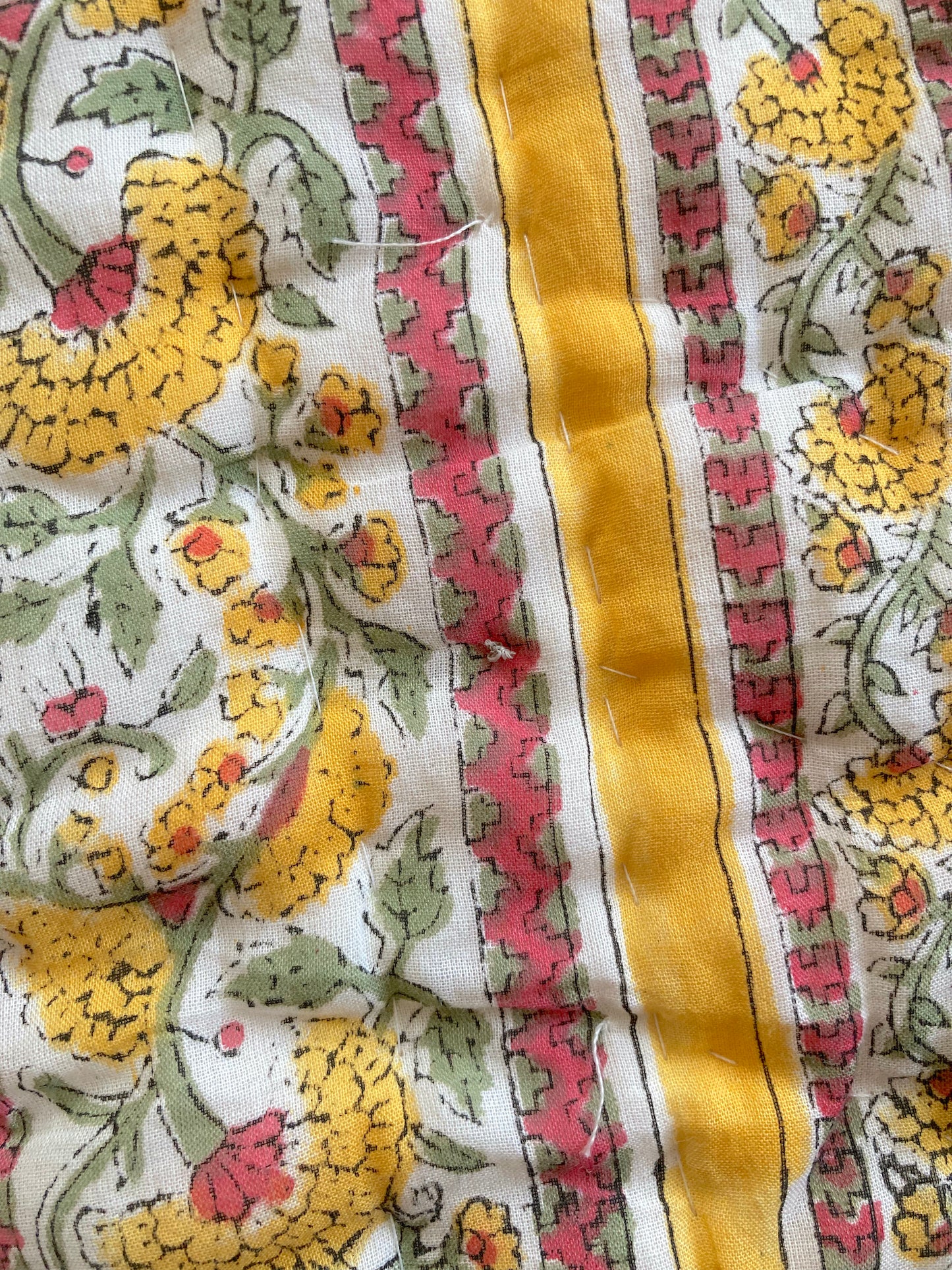 India Hand Block Printed Fabric Reversible Small Size Quilt #Yellow