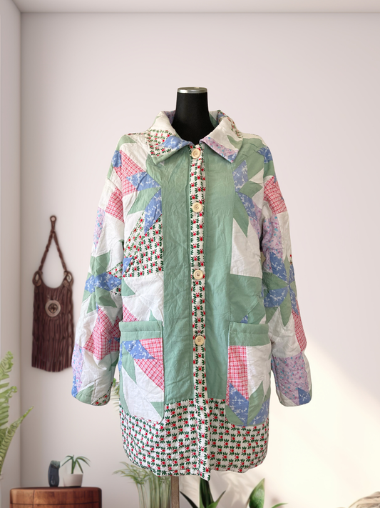 Unique Patchwork Jacket Made from Vintage Quilted Cotton