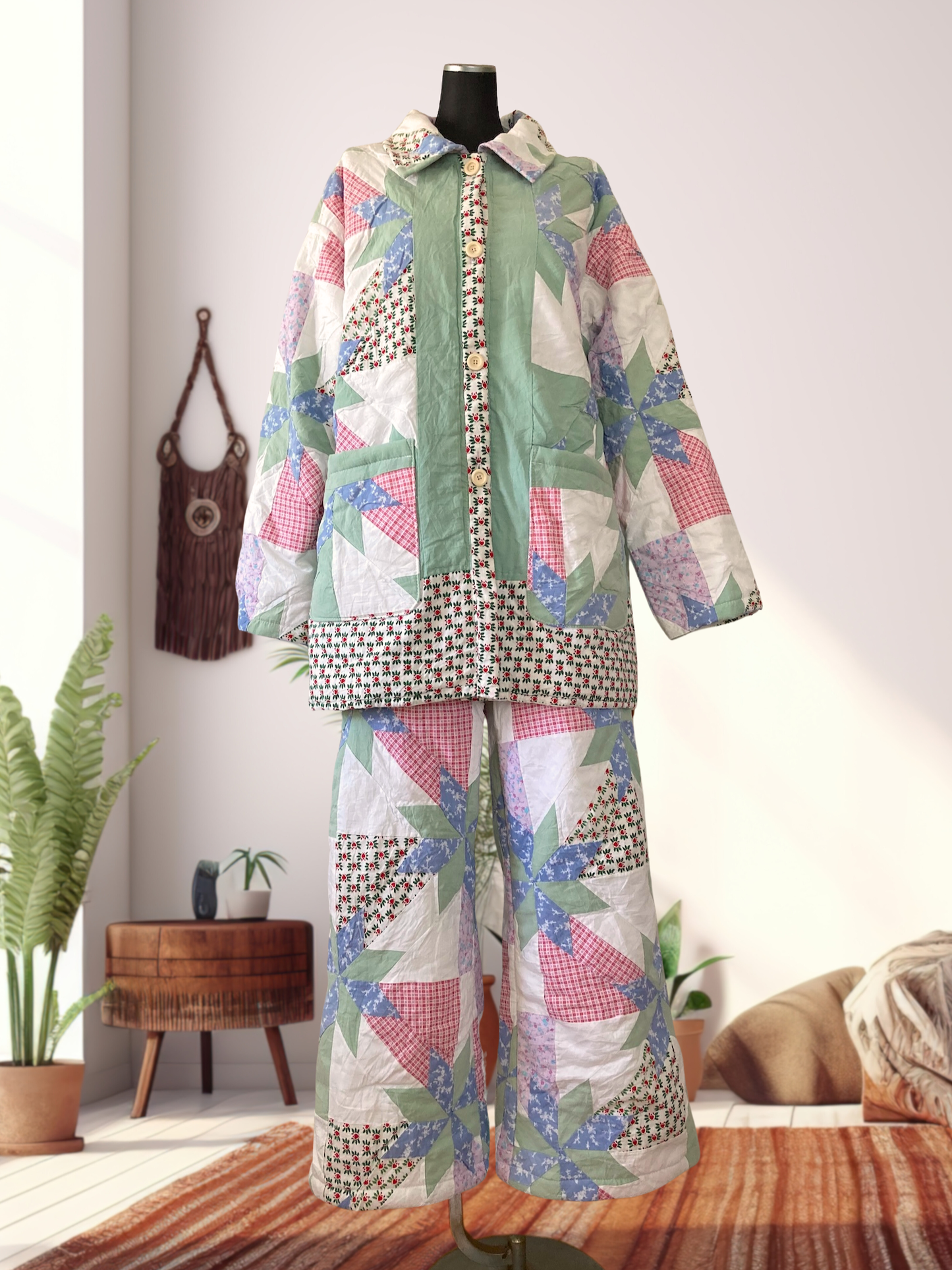 Unique Patchwork Jacket Made from Vintage Quilted Cotton