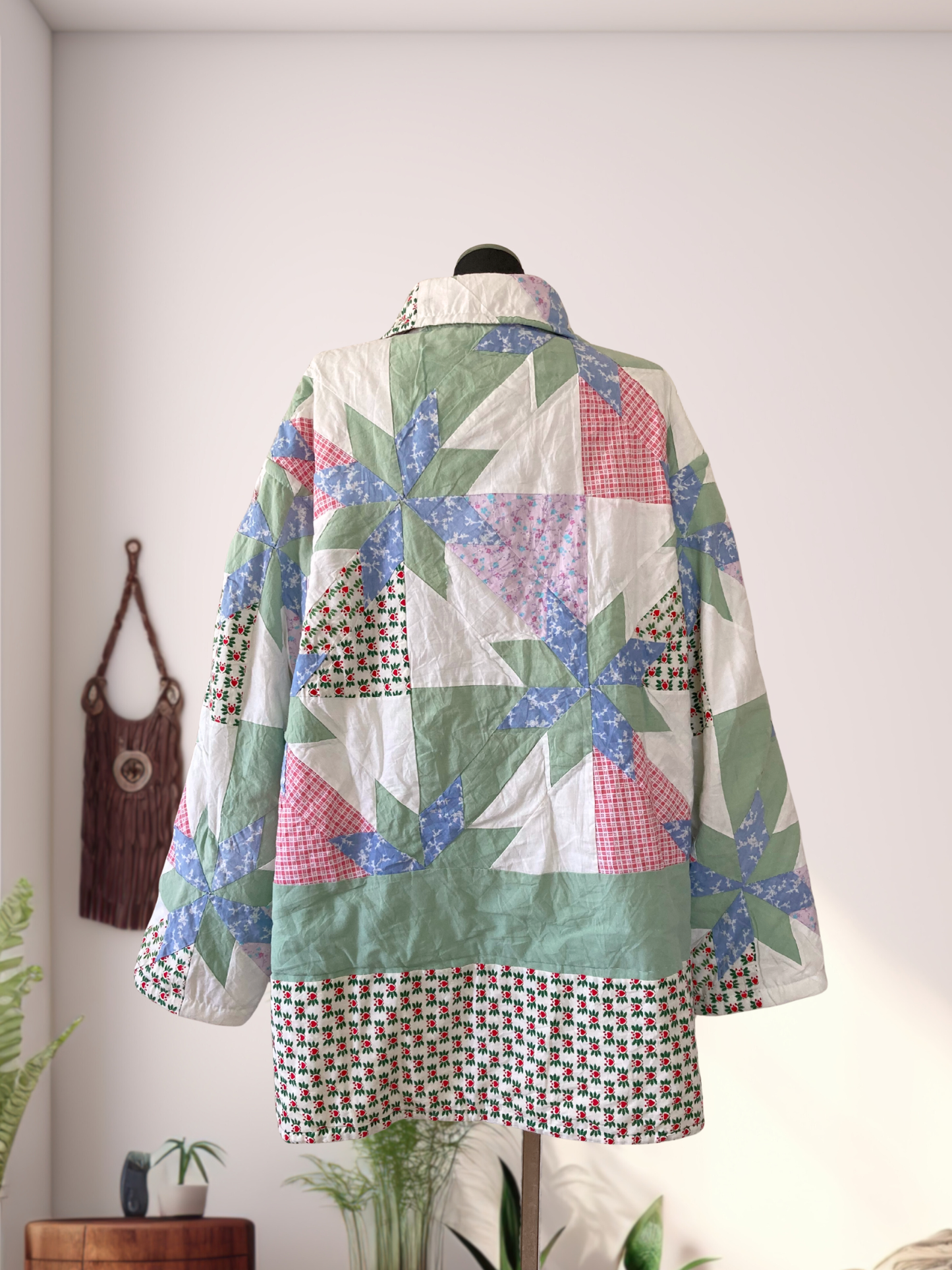 Unique Patchwork Jacket Made from Vintage Quilted Cotton