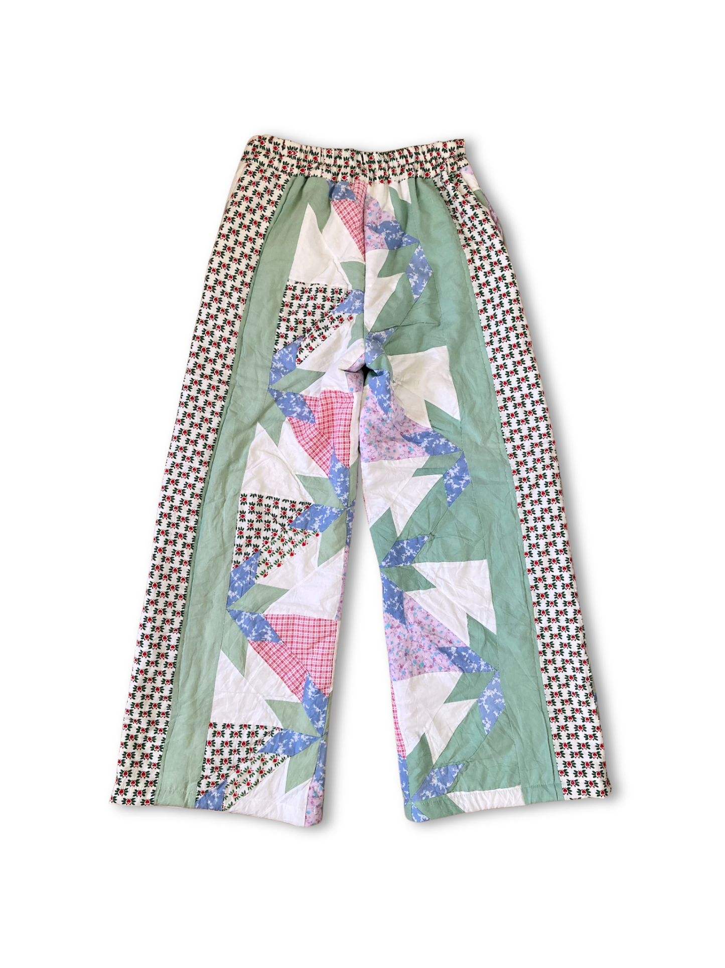 Patchwork-Style Wide Pants Made from Vintage Quilted Fabric
