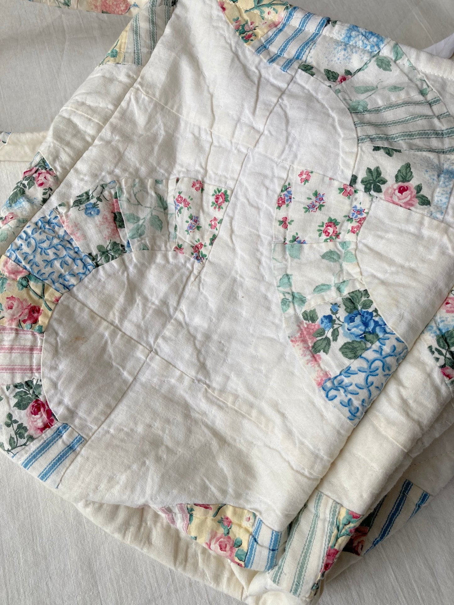 Authentic Vintage Patchwork White Quilt Tote Bag