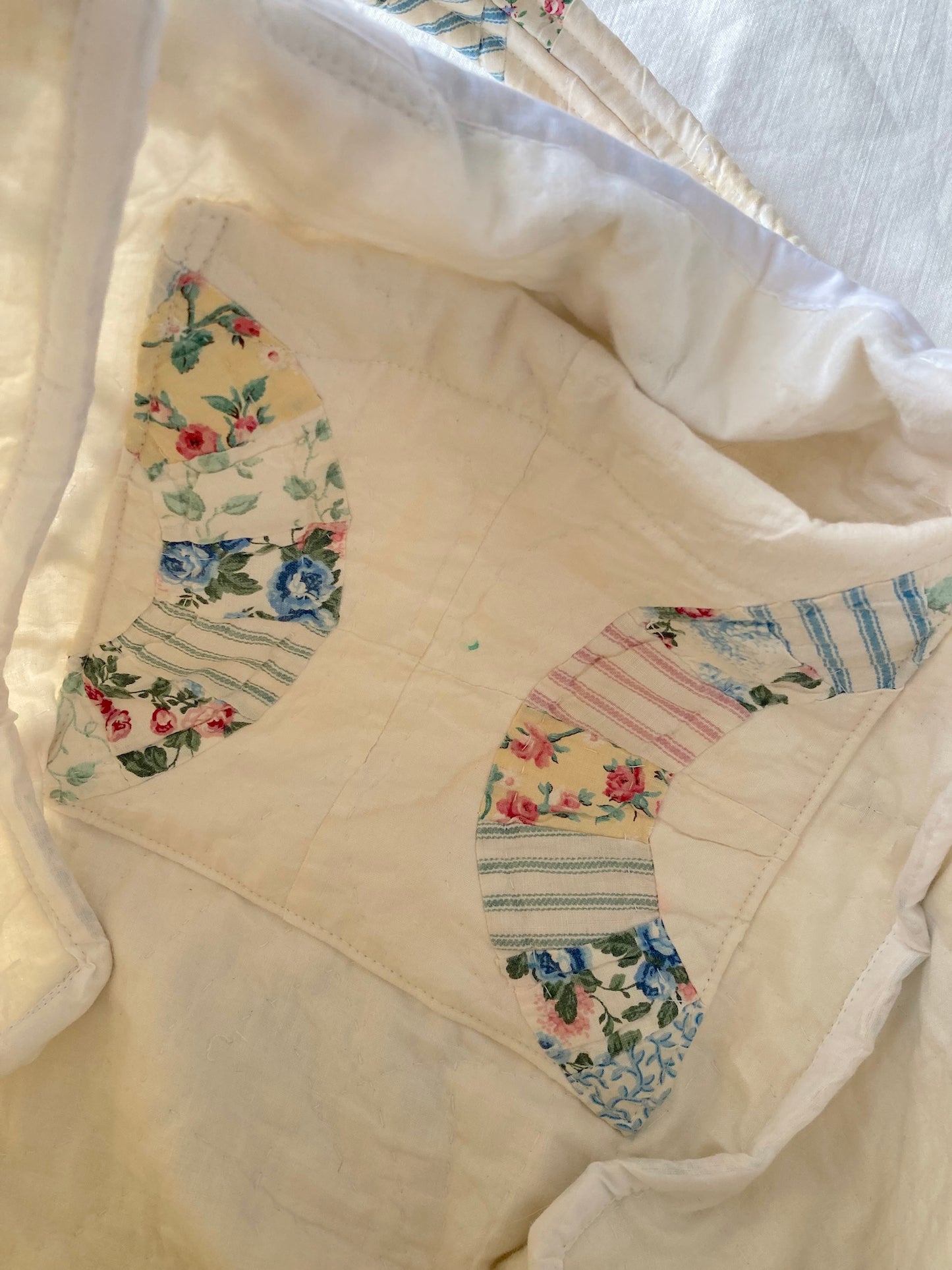 Authentic Vintage Patchwork White Quilt Tote Bag