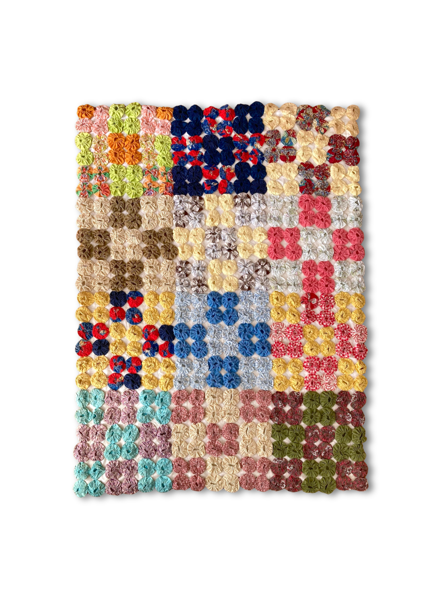 Vintage Yo Yo Quilt Mini Rug Handmade Patchwork Rug Farmhouse Cottagecore Boho Home Decor 97x130cm