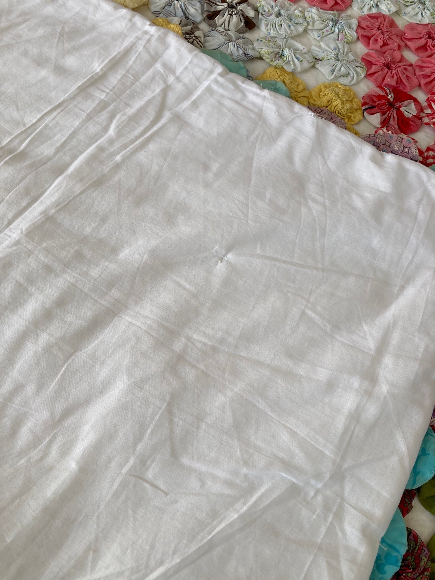 Vintage Yo Yo Quilt Mini Rug Handmade Patchwork Rug Farmhouse Cottagecore Boho Home Decor 97x130cm