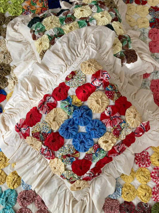 Vintage Yo Yo Quilt Cushion Cover Handmade Cotton Frill Pillow Cover 35x37cm