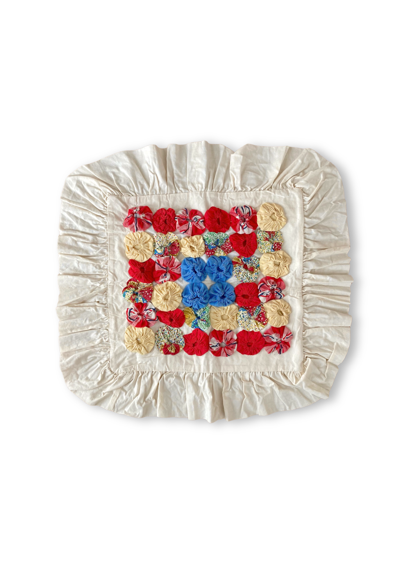 Vintage Yo Yo Quilt Cushion Cover Handmade Cotton Frill Pillow Cover 35x37cm