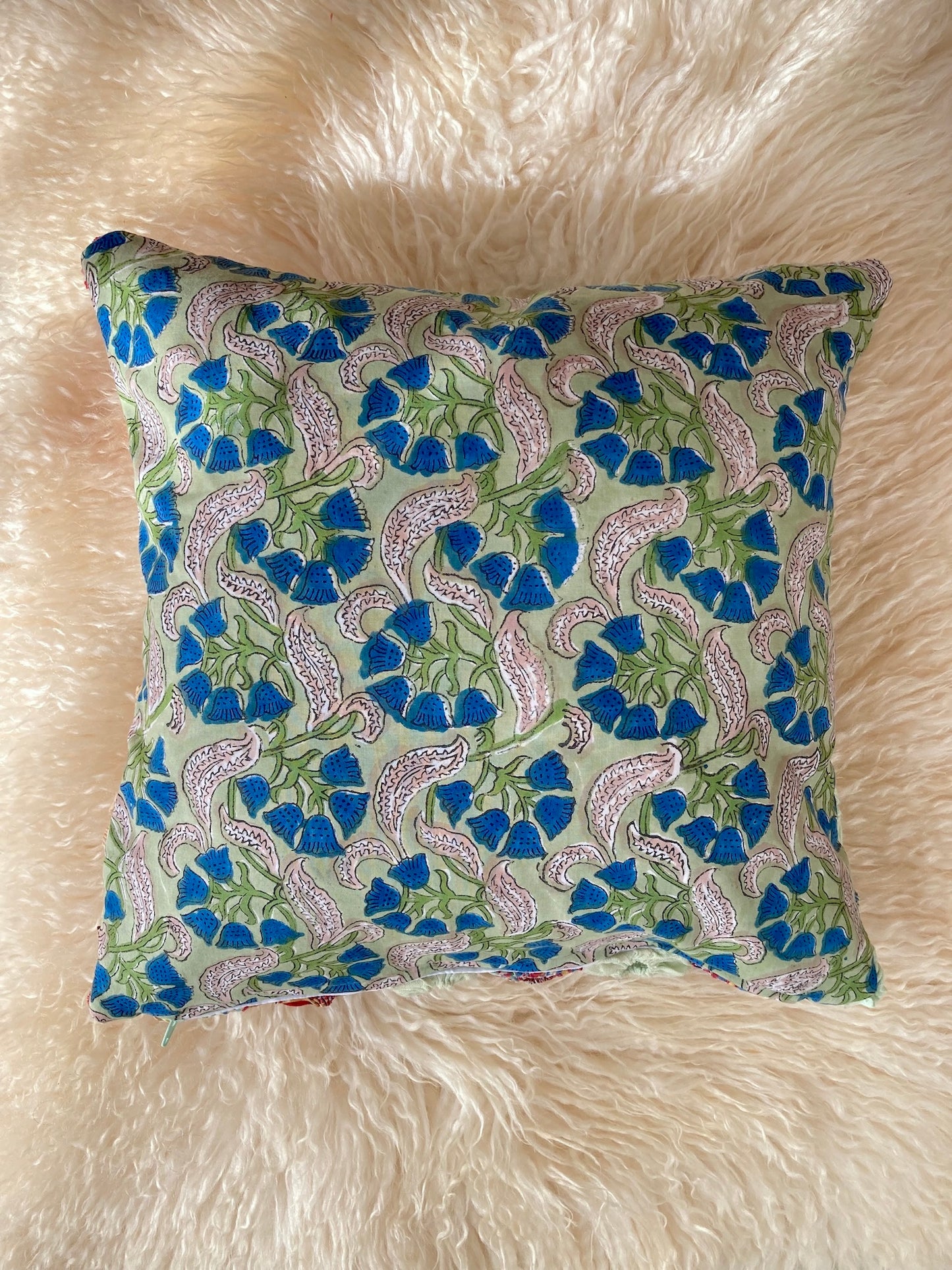 Vintage Yo Yo Quilt Cushion Cover Handmade Cotton Block Print Pillow 40x40cm