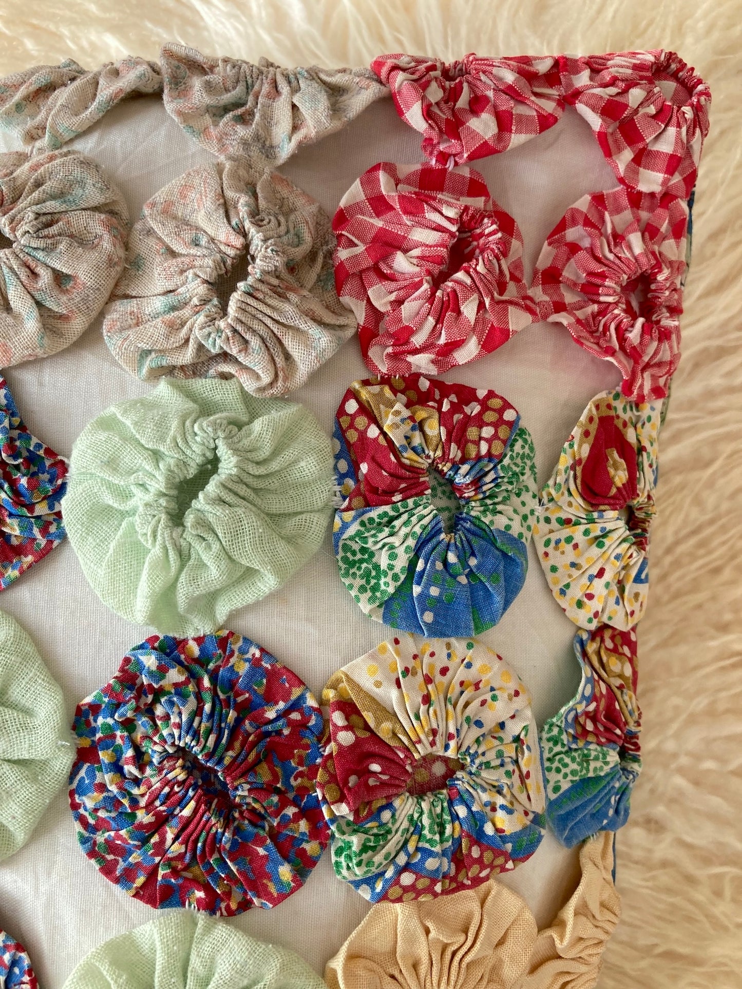 Vintage Yo Yo Quilt Cushion Cover Handmade Cotton Block Print Pillow 40x40cm