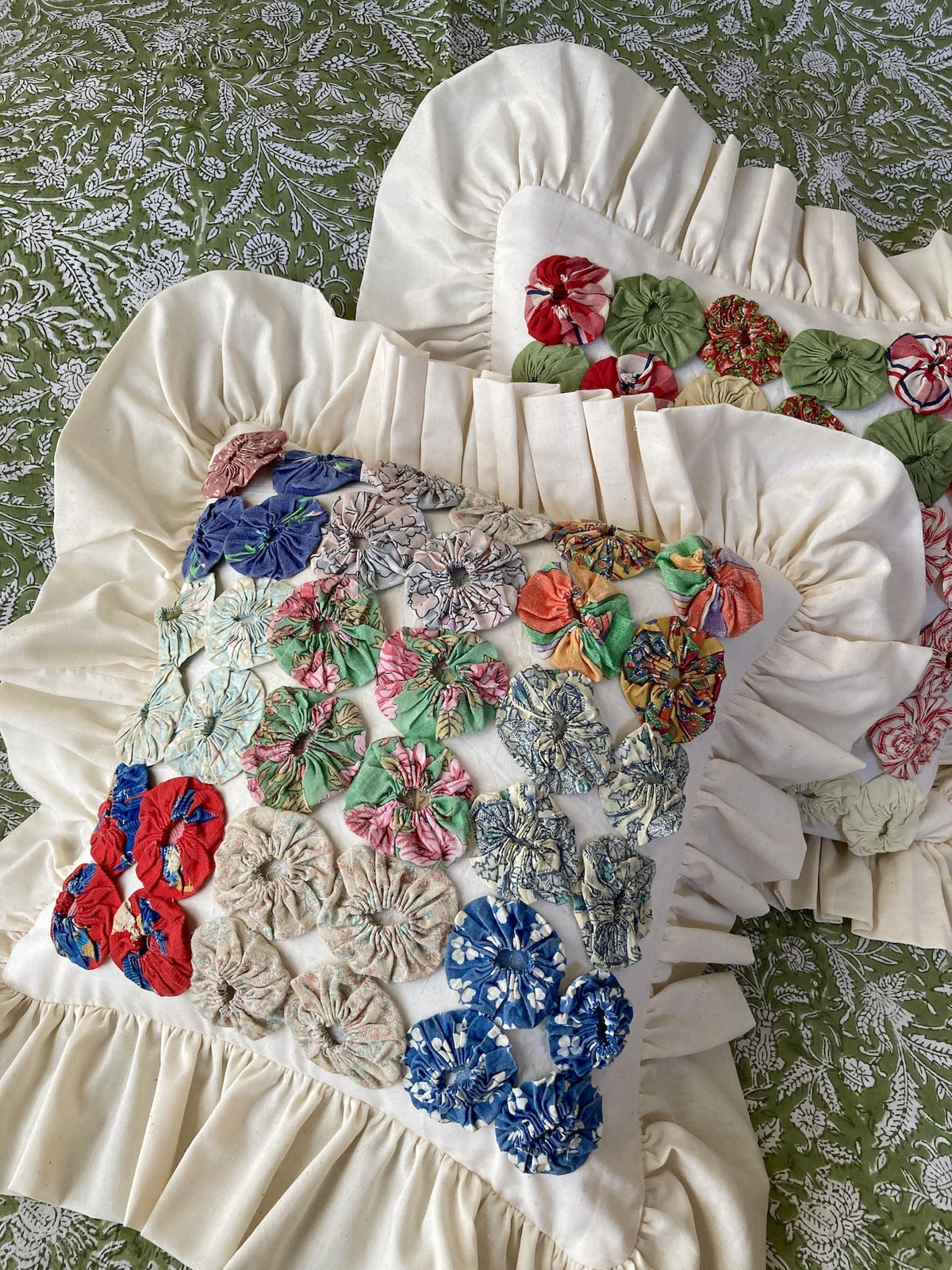 Vintage Yo Yo Quilt Cushion Cover Handmade Cotton Frill Pillow Cover 35x37cm