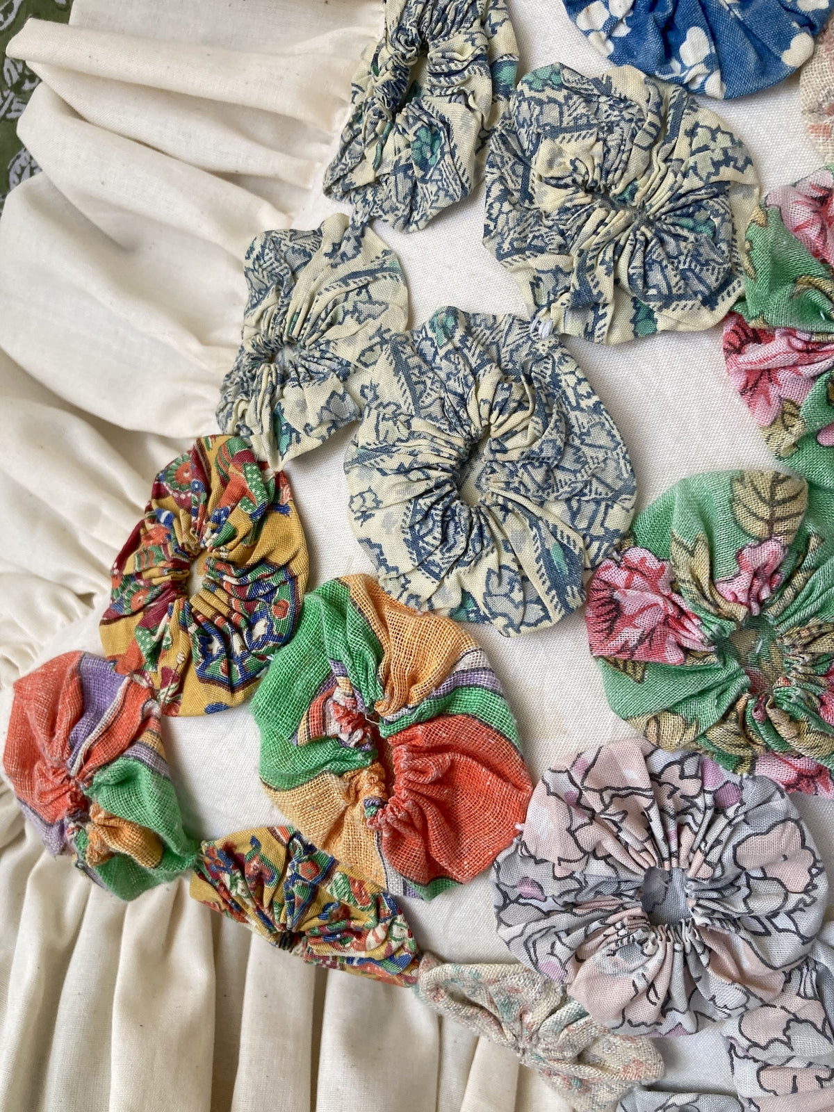 Vintage Yo Yo Quilt Cushion Cover Handmade Cotton Frill Pillow Cover 35x37cm