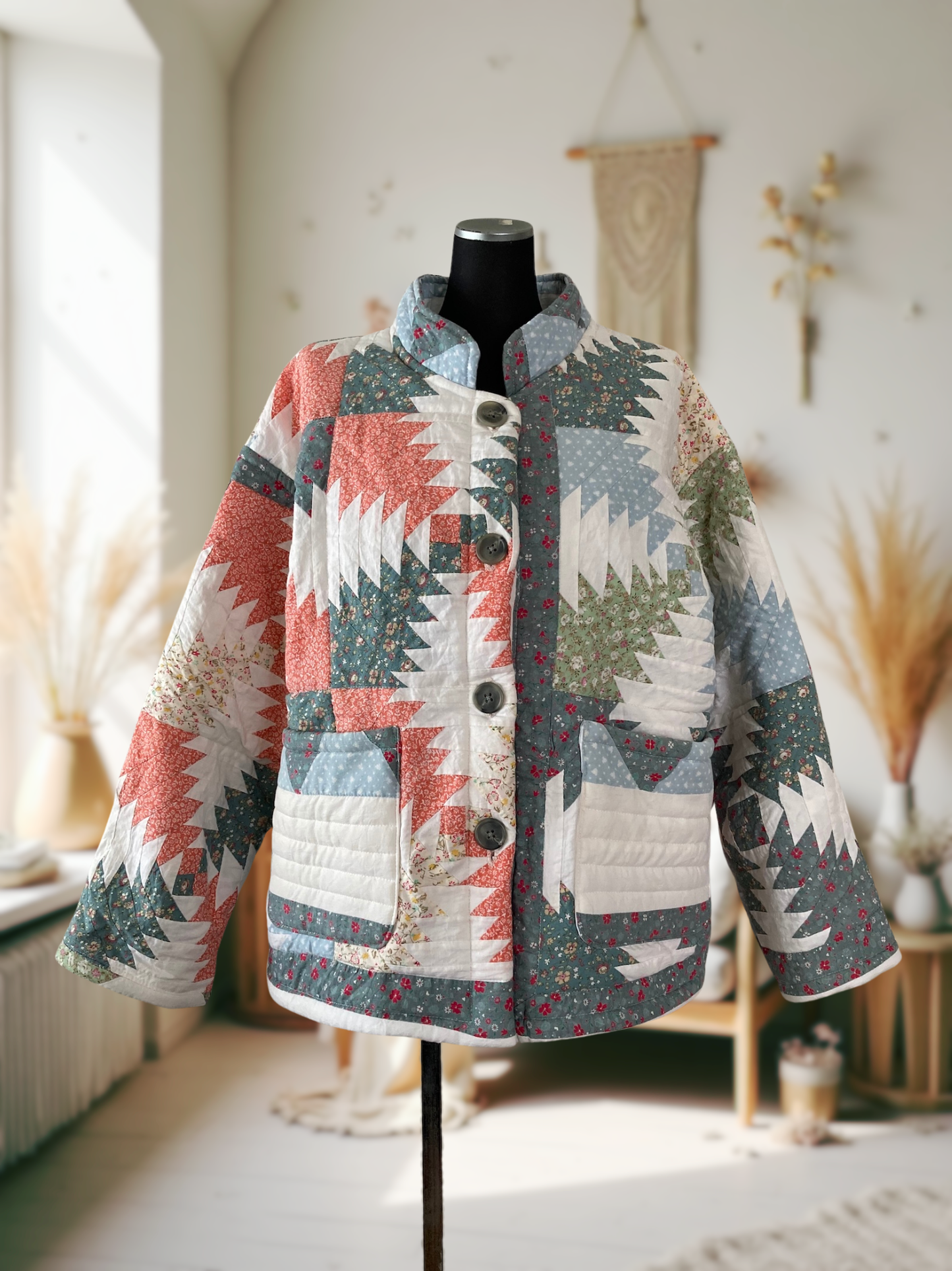One-of-a-Kind Vintage Quilt Jacket Native American Pattern