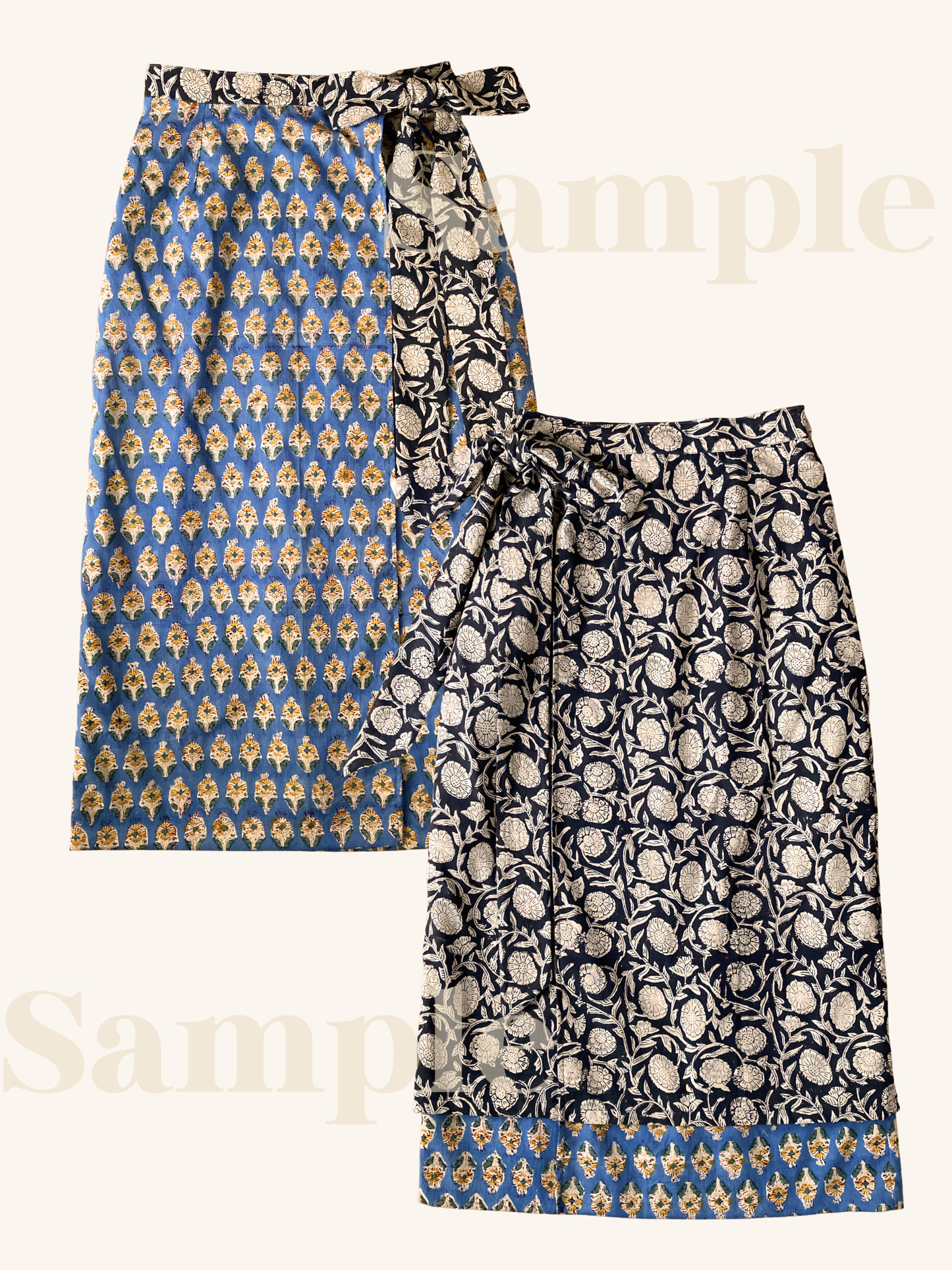 Hand Block Print Layered Reversible Wrap Maxi Skirt
