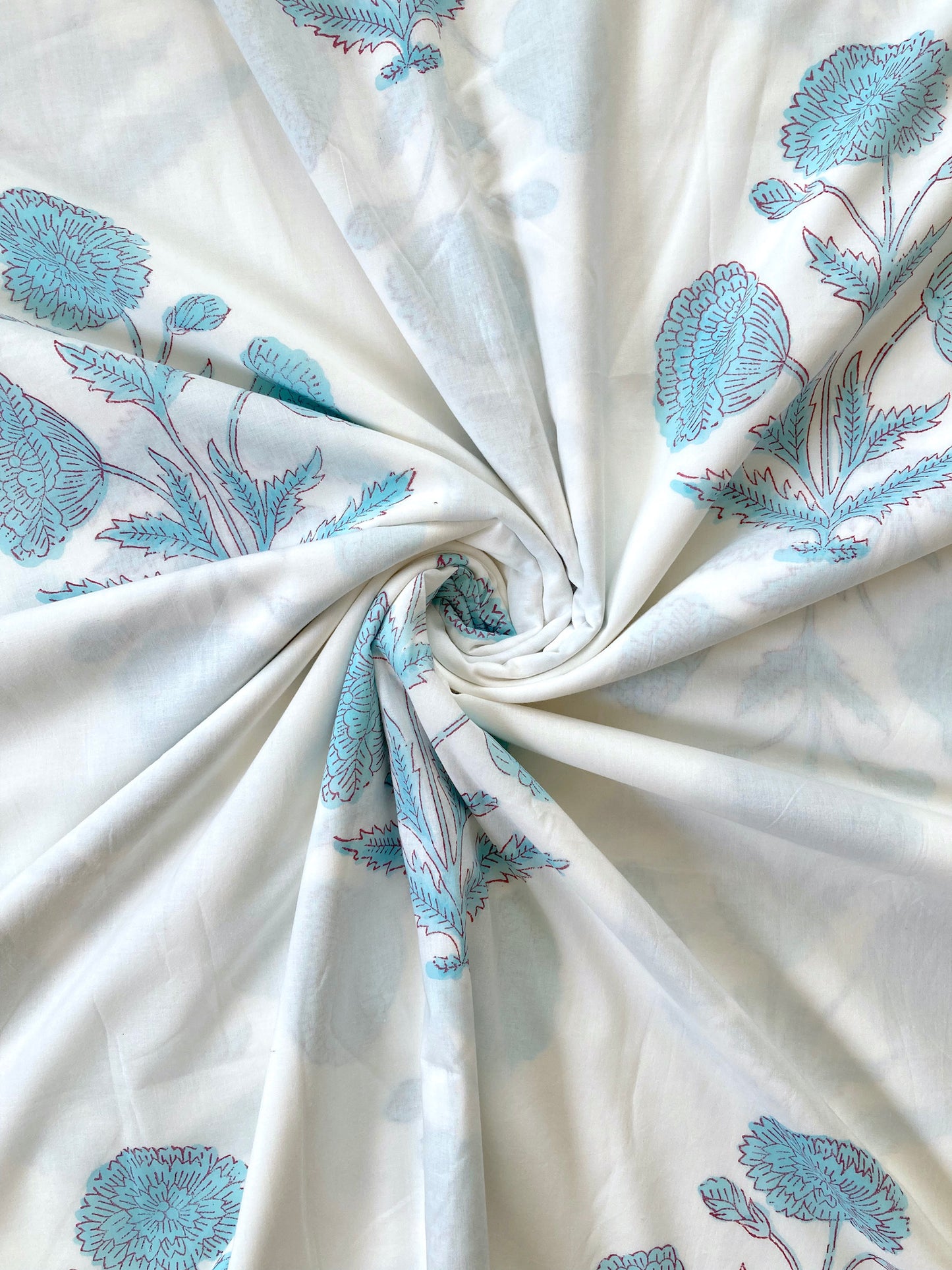 Hand Block Print White Cotton Fabric #221-1