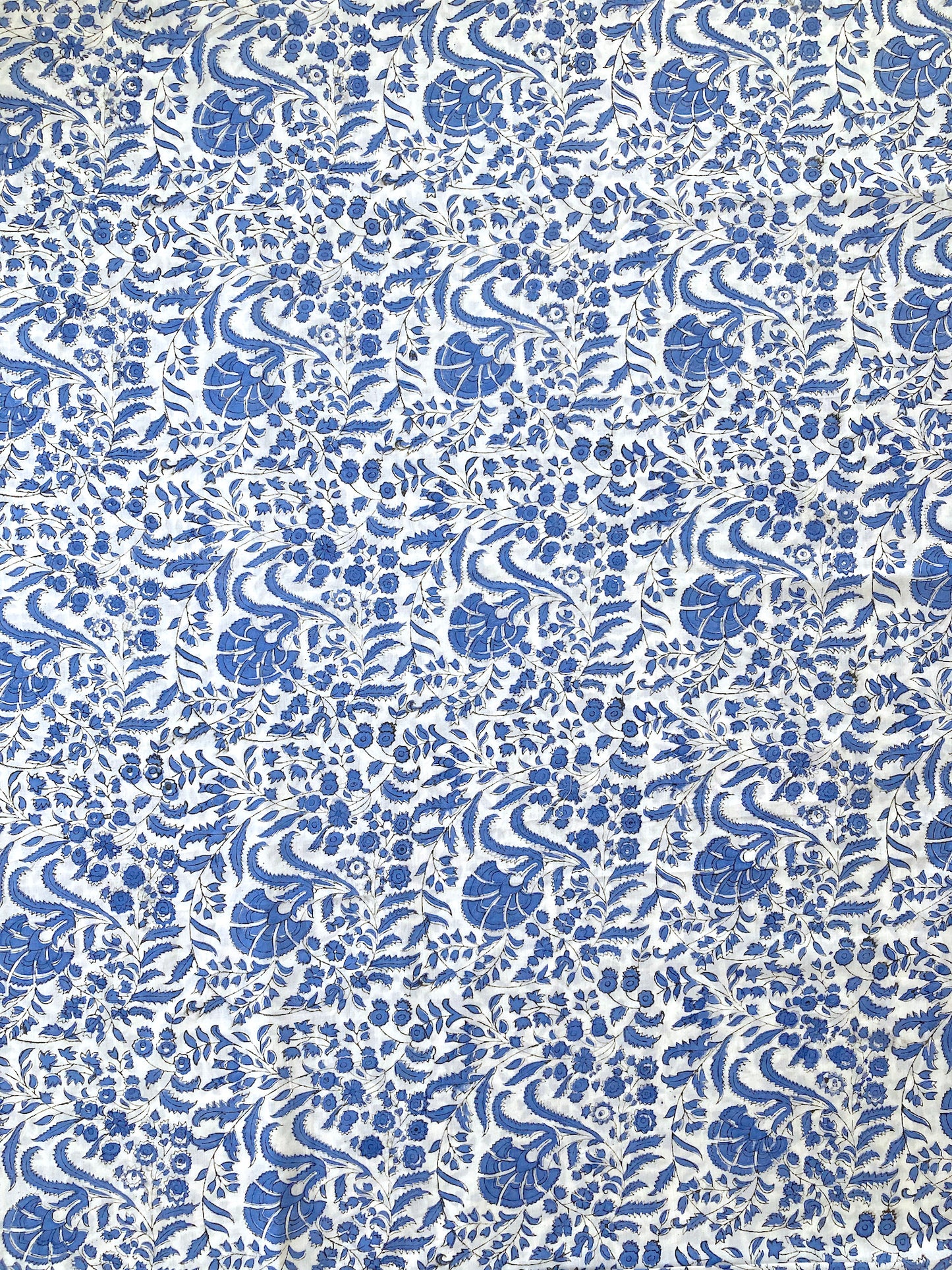 Hand Block Printed Cotton Fabric White x Blue #221-2