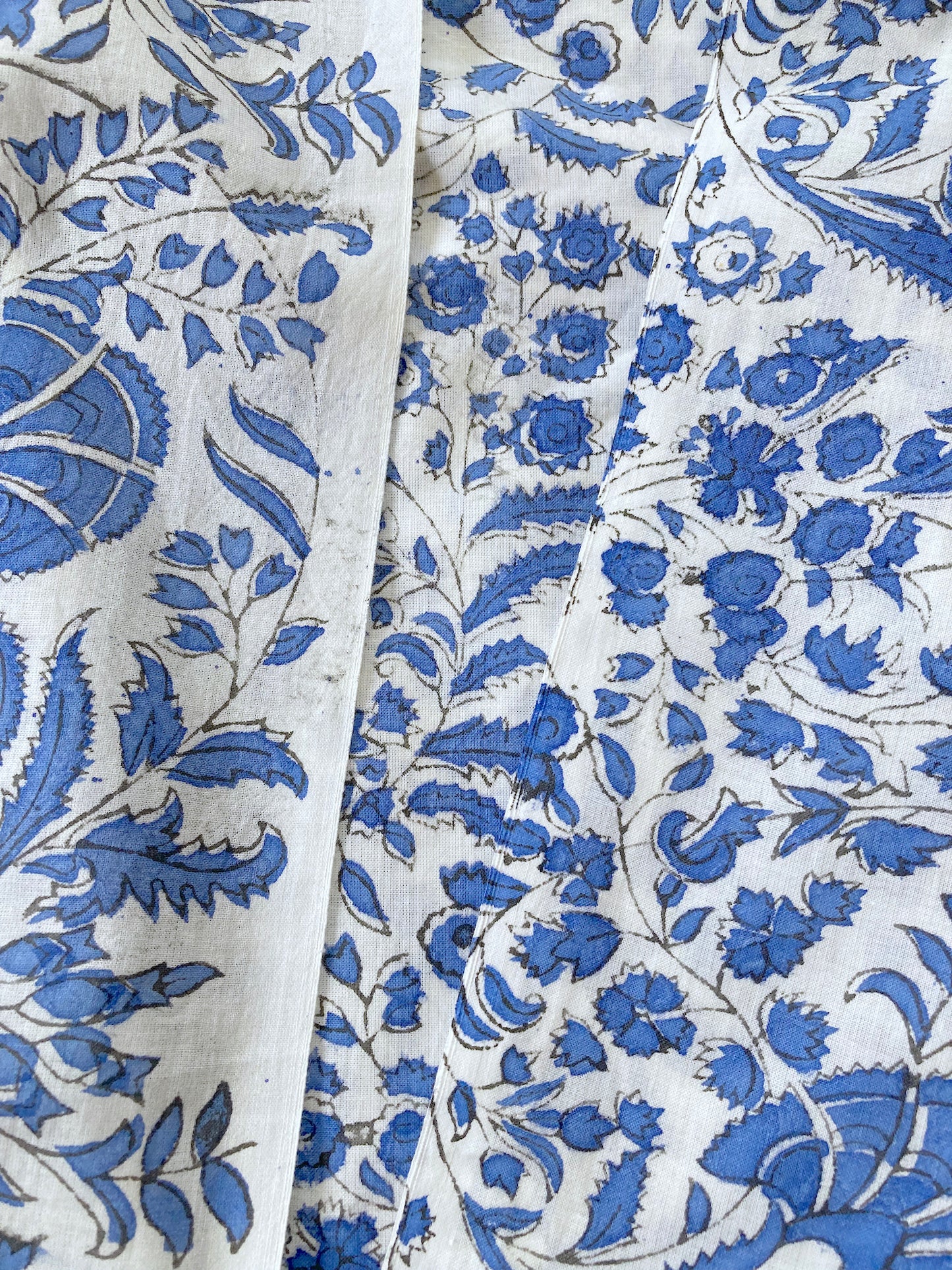 Hand Block Printed Cotton Fabric White x Blue #221-2