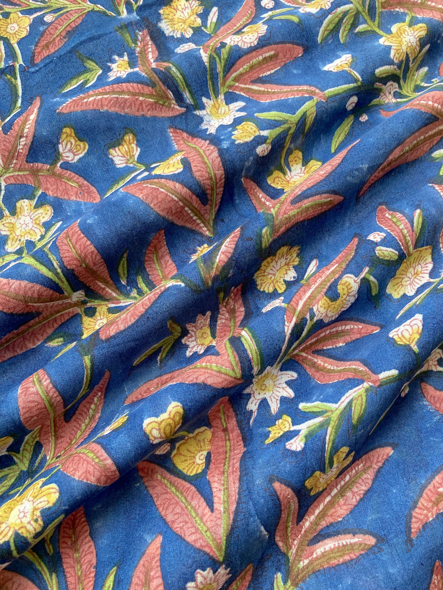 Hand Block Printed Cotton Fabric Blue #221-3