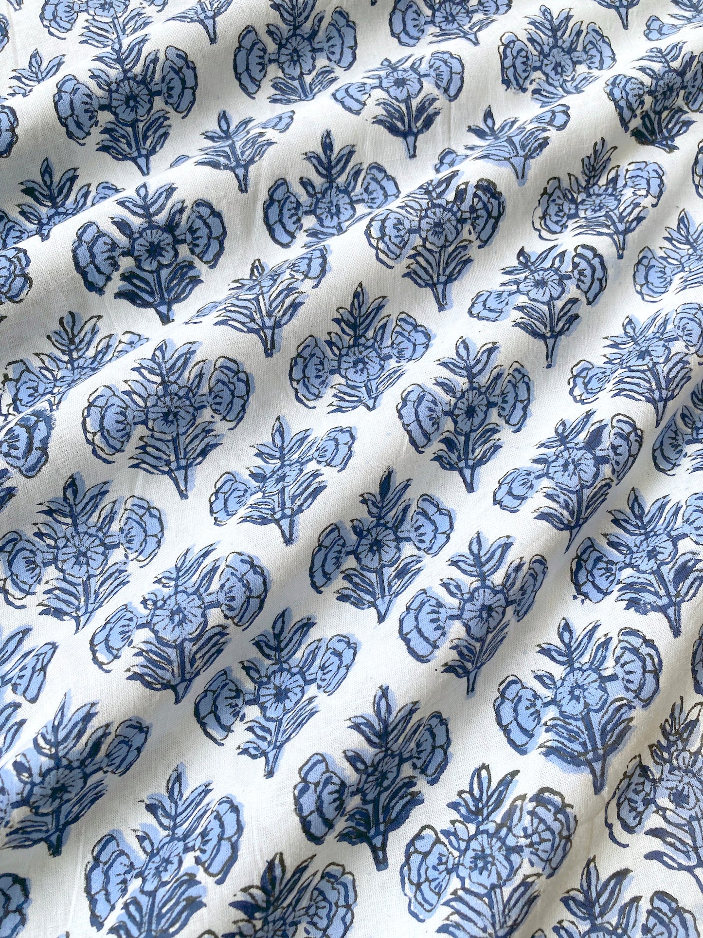 Hand Block Printed Cotton Fabric Light Blue #221-7