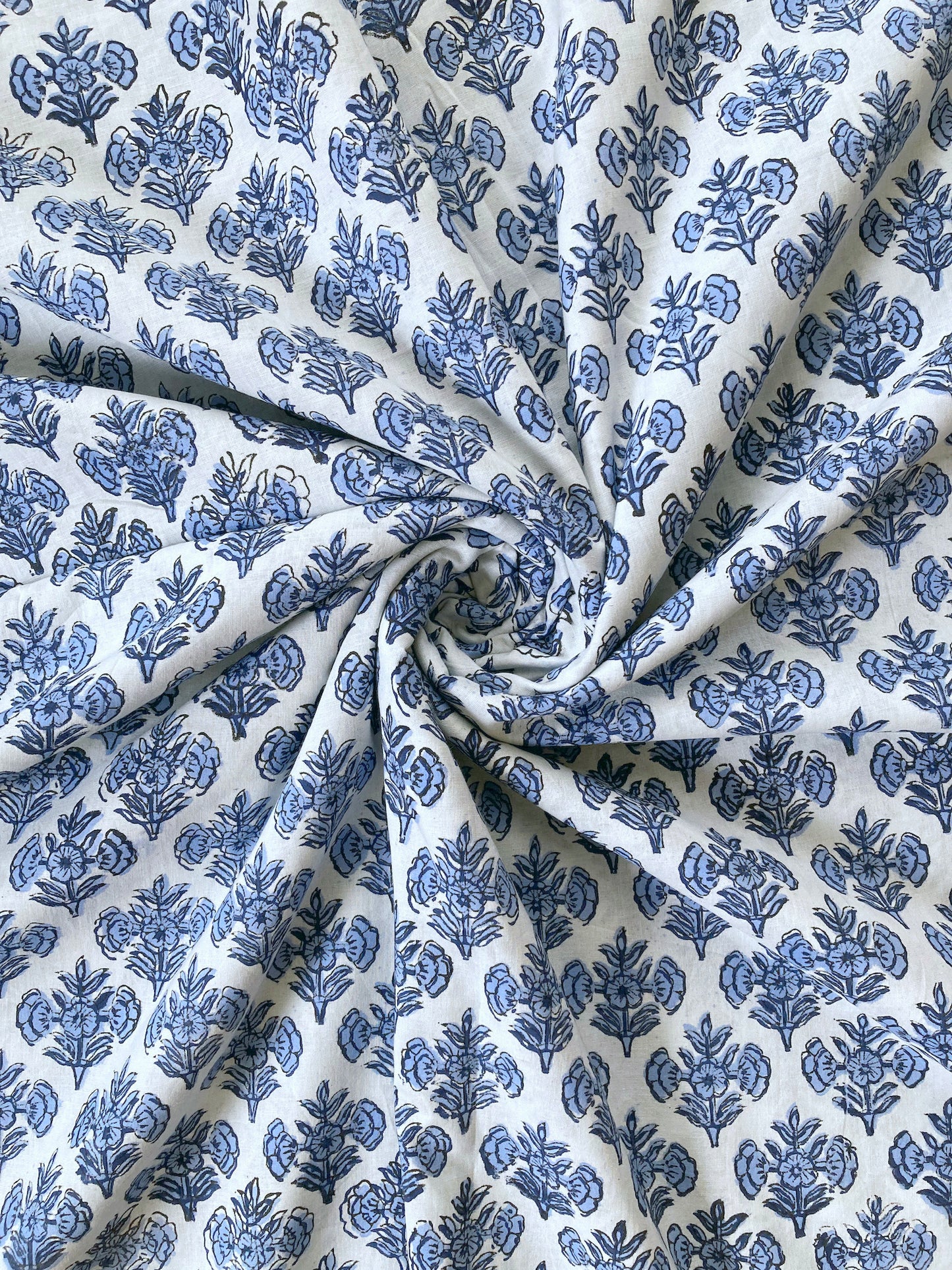 Hand Block Printed Cotton Fabric Light Blue #221-7