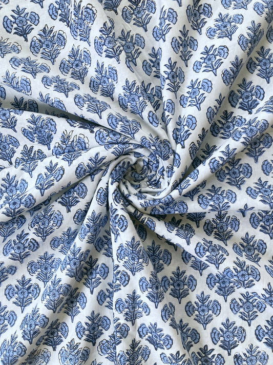 Hand Block Printed Cotton Fabric Light Blue #221-7