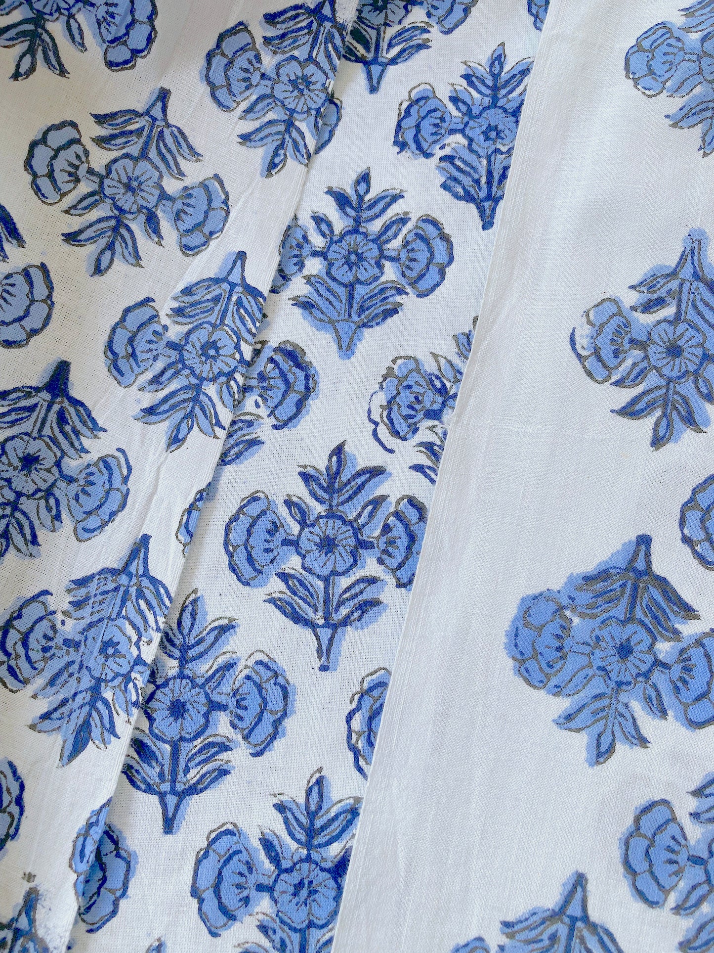 Hand Block Printed Cotton Fabric Light Blue #221-7