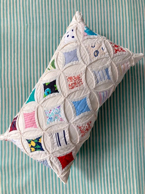 Vintage Handcrafted Cathedral Window Patchwork Rectangular Cushion Cover