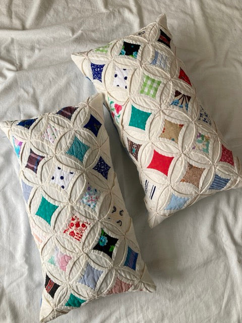 Vintage Handcrafted Cathedral Window Patchwork Rectangular Cushion Cover