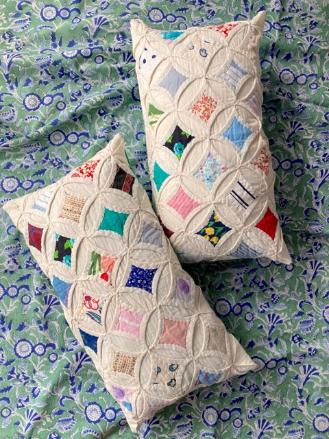 Vintage Handcrafted Cathedral Window Patchwork Rectangular Cushion Cover