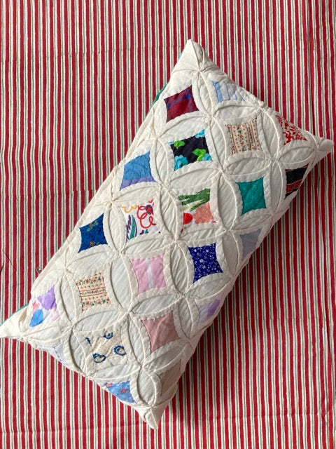 Vintage Handcrafted Cathedral Window Patchwork Rectangular Cushion Cover