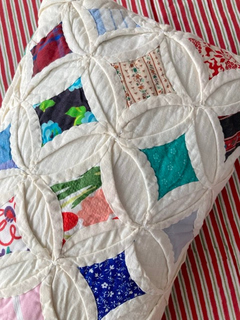 Vintage Handcrafted Cathedral Window Patchwork Rectangular Cushion Cover