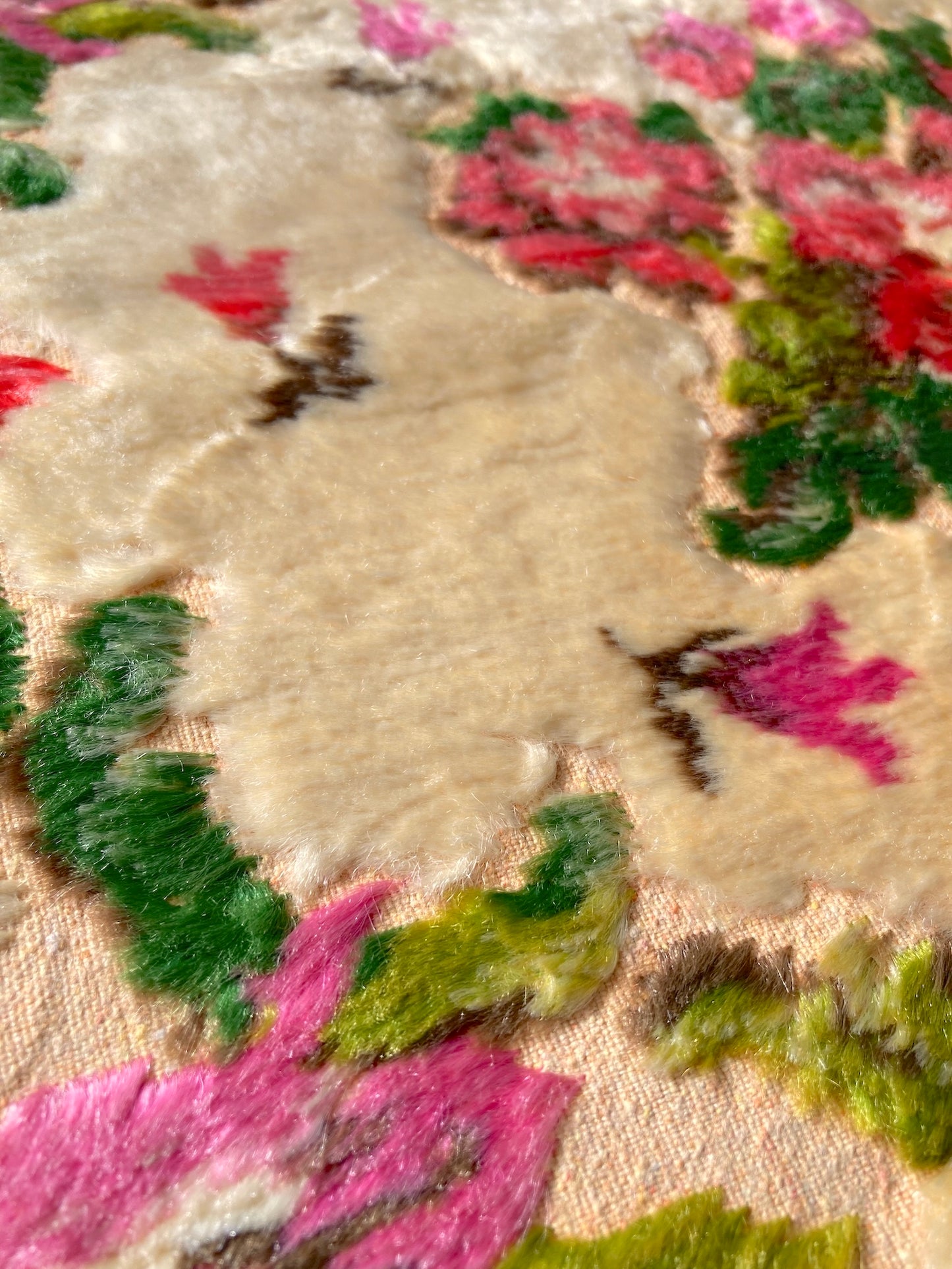 Vintage Velvet Angel Tapestry Mini Rug  1970s–80s European Textile