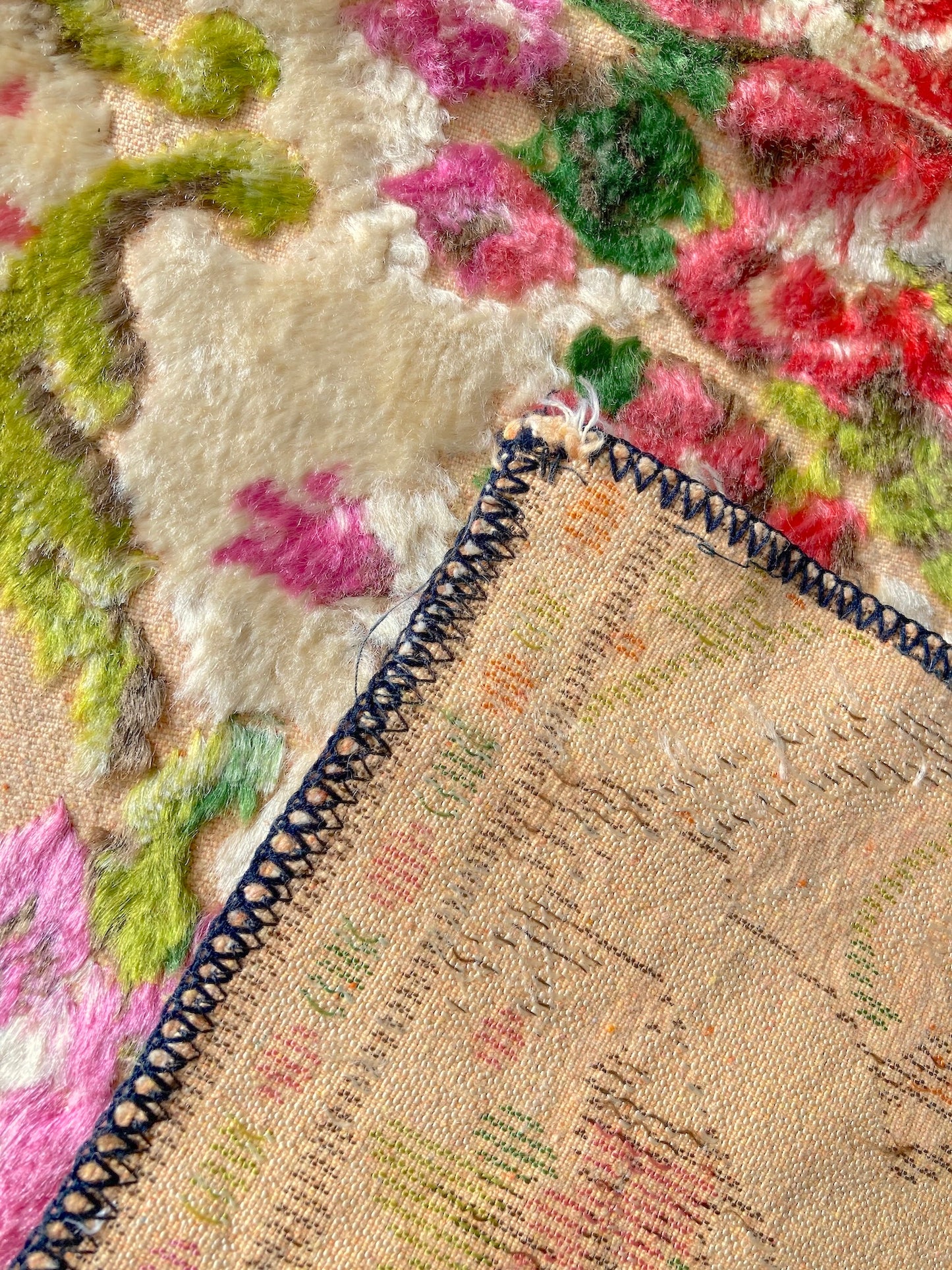 Vintage Velvet Angel Tapestry Mini Rug  1970s–80s European Textile