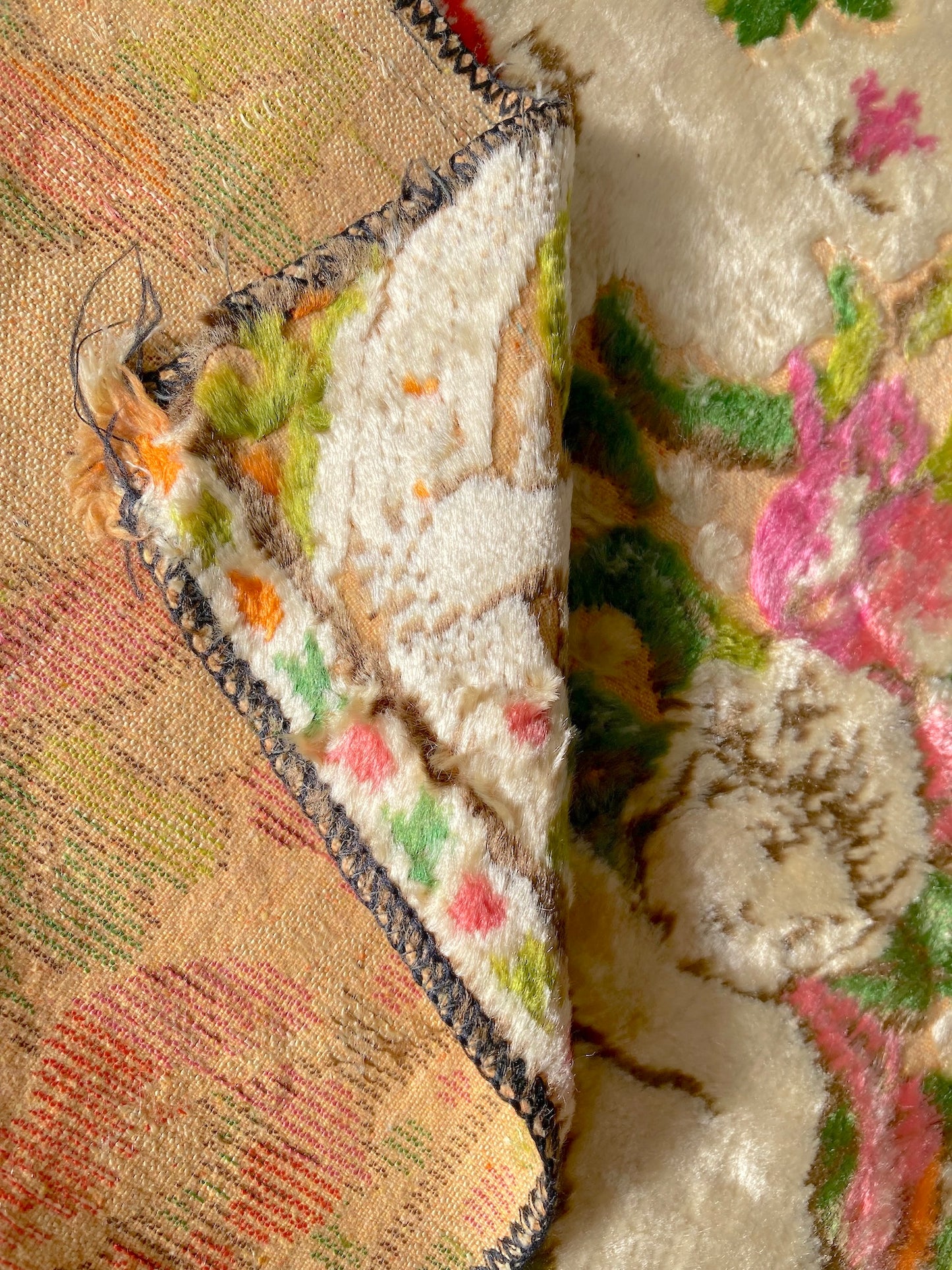 Vintage Velvet Angel Tapestry Mini Rug  1970s–80s European Textile