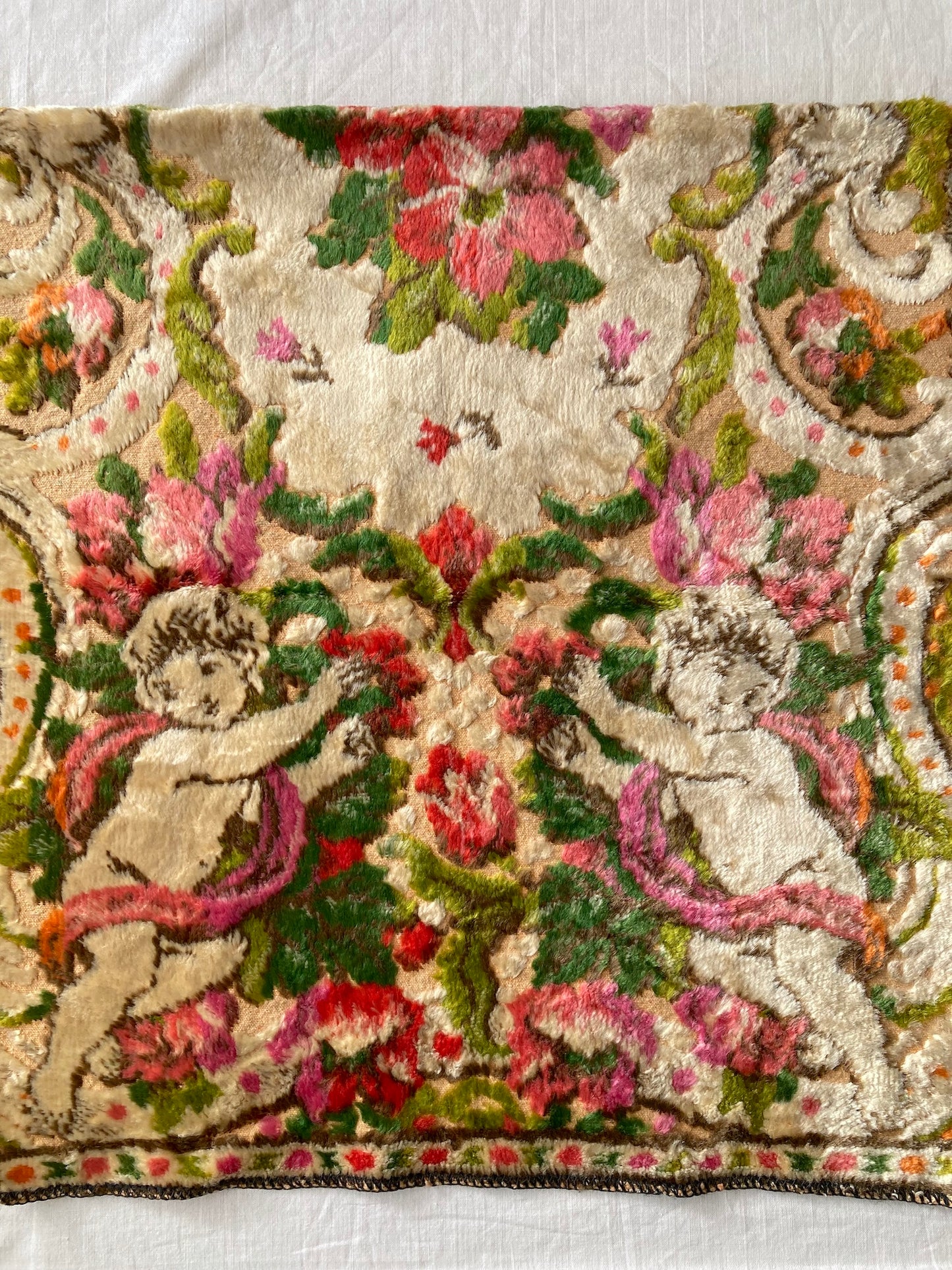 Vintage Velvet Angel Tapestry Mini Rug  1970s–80s European Textile