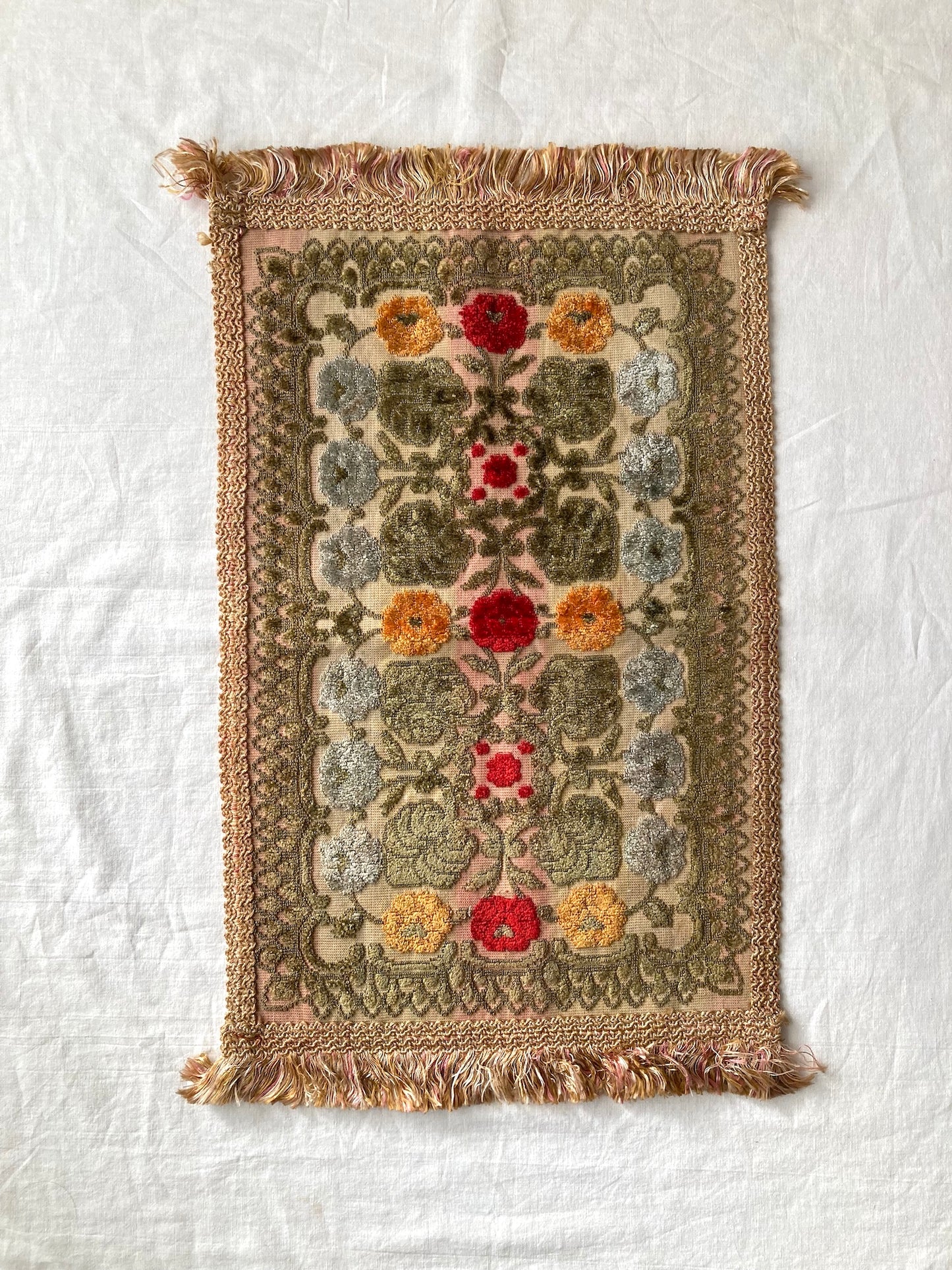 Vintage Velvet Small Rug / Mat with Beautiful Floral Pattern