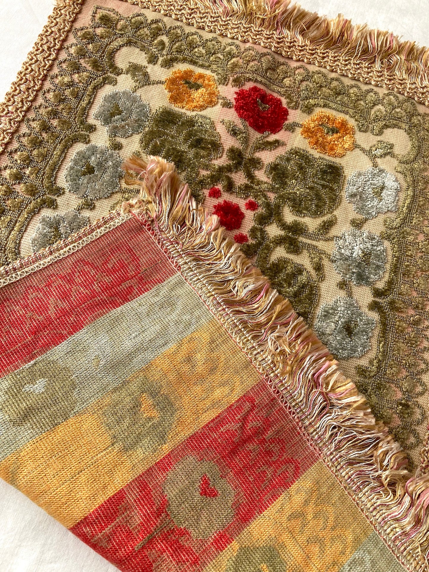 Vintage Velvet Small Rug / Mat with Beautiful Floral Pattern
