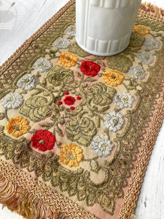 Vintage Velvet Small Rug / Mat with Beautiful Floral Pattern