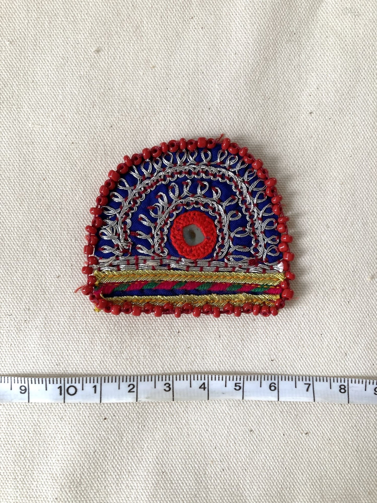 Afghan Tribal Beaded Applique, Small Handmade Mirror Embroidery Patch