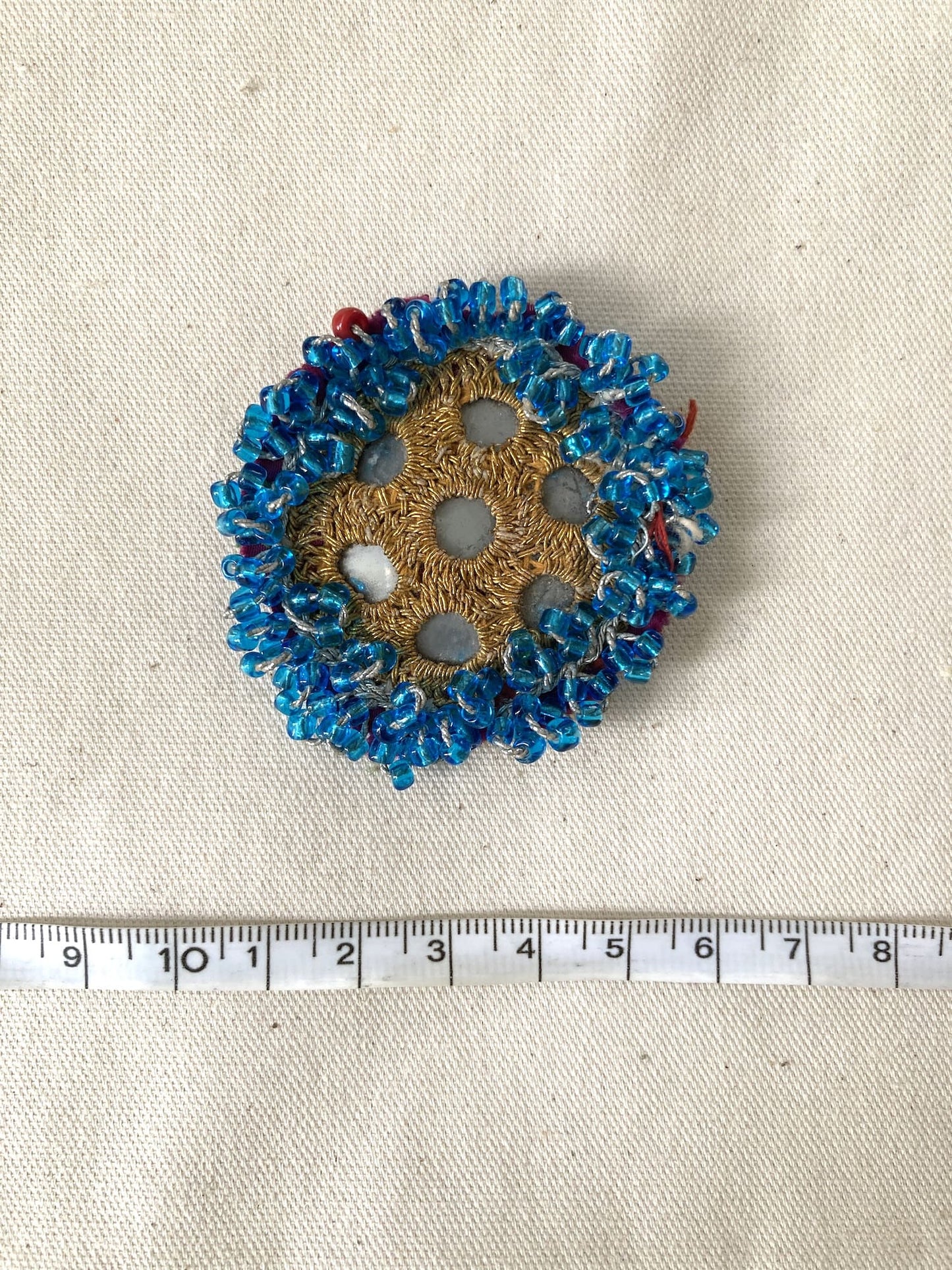 Afghan Tribal Beaded Applique, Small Handmade Mirror Embroidery Patch